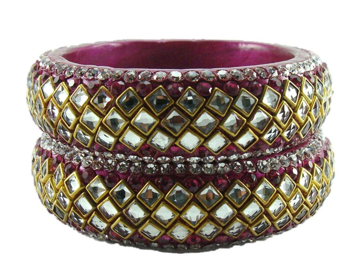Sukriti Designer Kundan Magenta Lac Bangles for Women - Set of 2