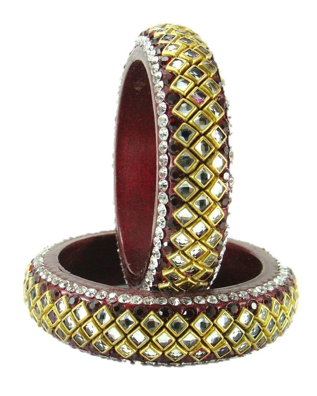 Sukriti Designer Kundan Maroon Lac Bangles for Women - Set of 2