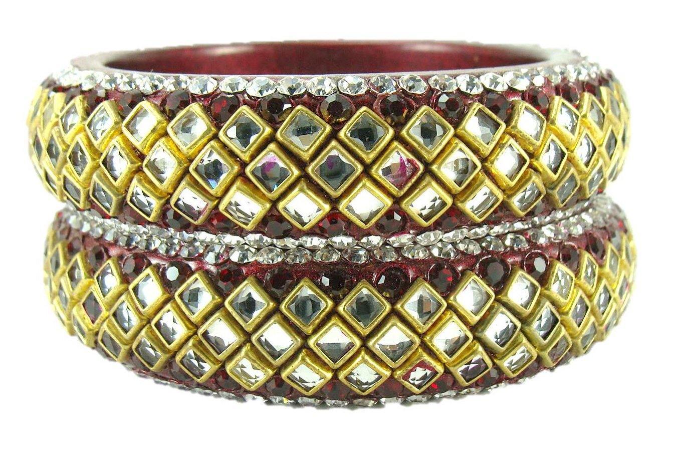 Sukriti Designer Kundan Maroon Lac Bangles for Women - Set of 2