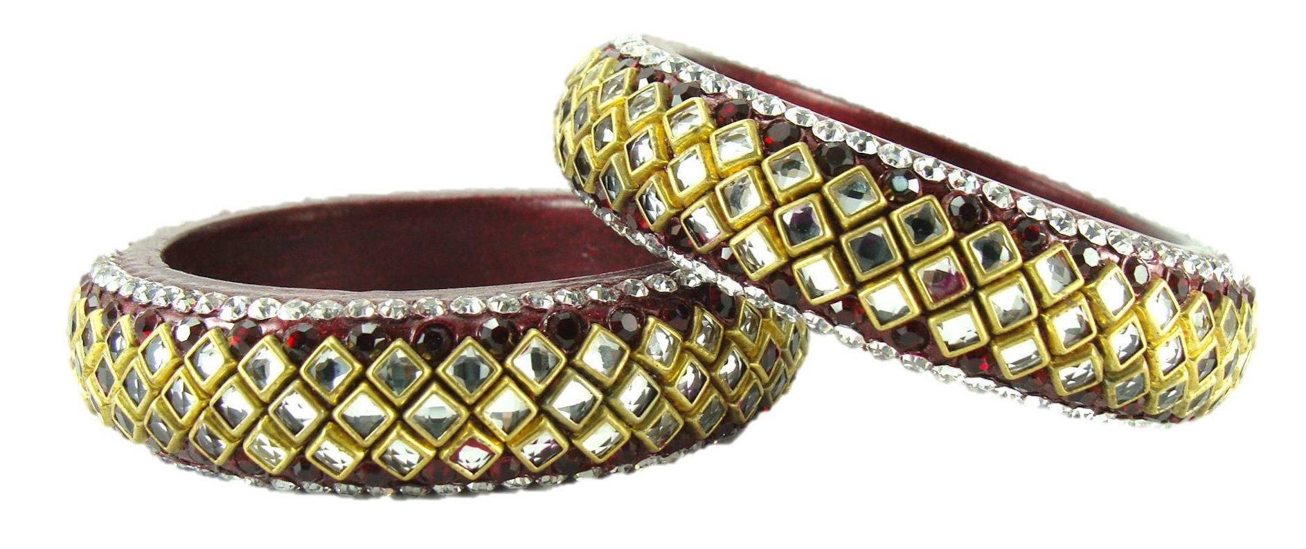 Sukriti Designer Kundan Maroon Lac Bangles for Women - Set of 2