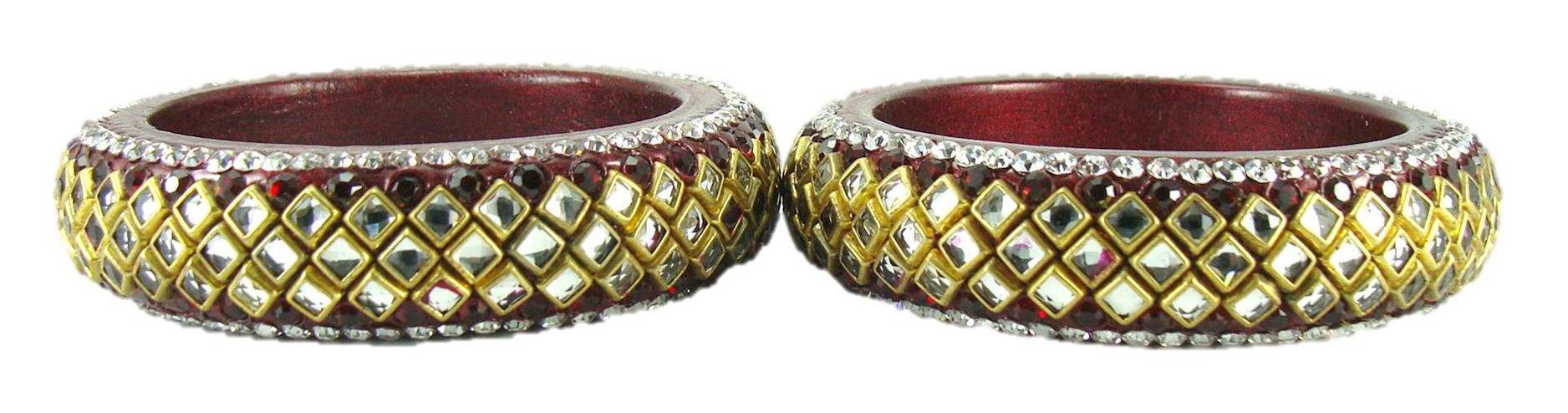 Sukriti Designer Kundan Maroon Lac Bangles for Women - Set of 2