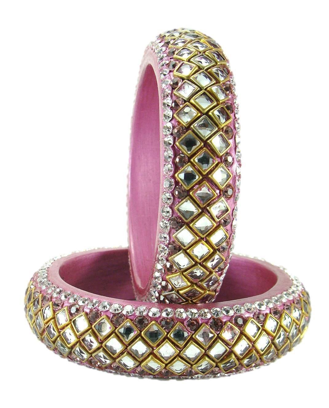 Sukriti Designer Kundan Mauve Lac Bangles for Women - Set of 2