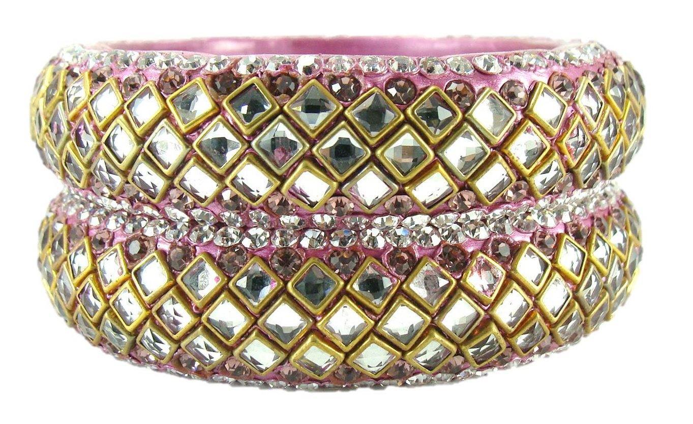 Sukriti Designer Kundan Mauve Lac Bangles for Women - Set of 2