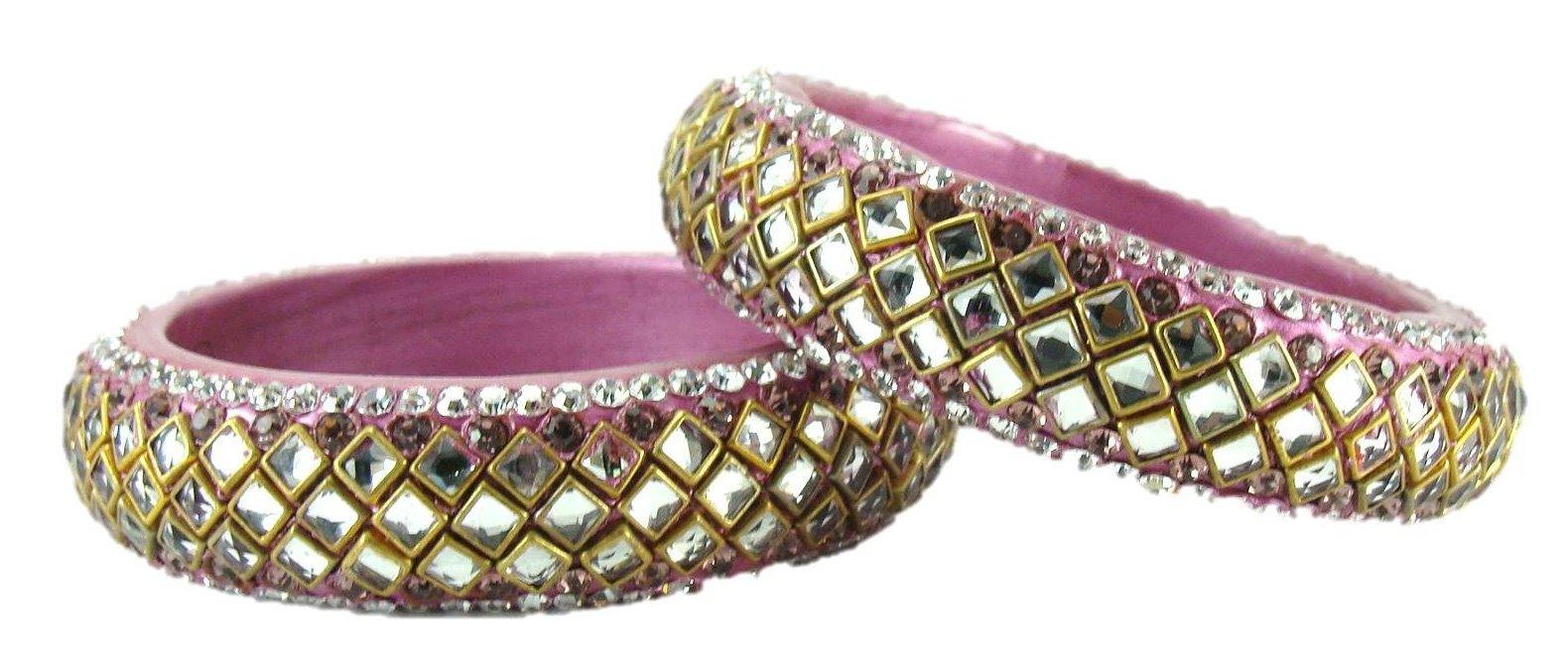 Sukriti Designer Kundan Mauve Lac Bangles for Women - Set of 2