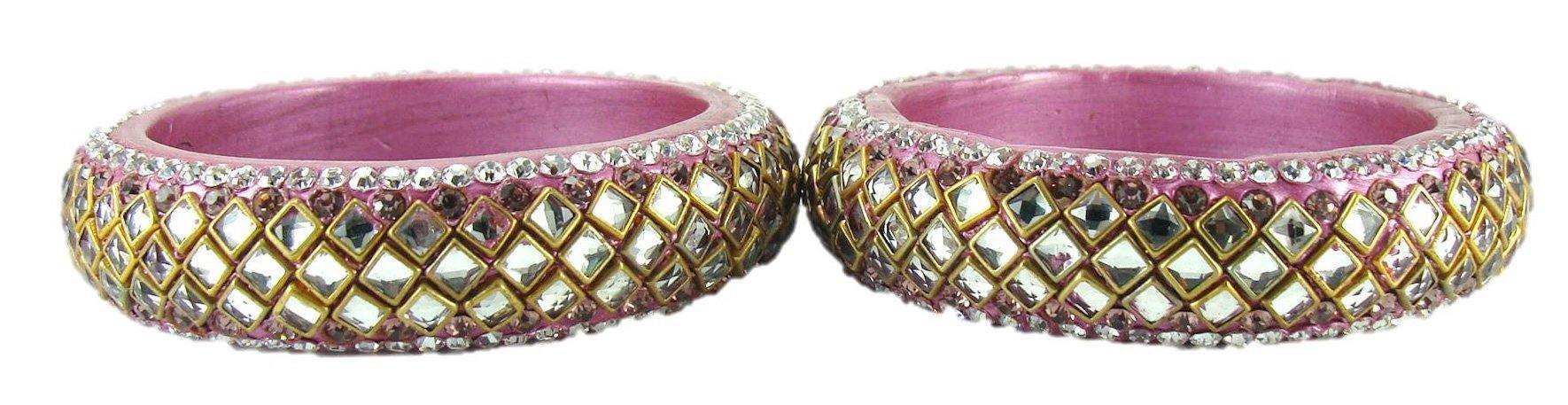 Sukriti Designer Kundan Mauve Lac Bangles for Women - Set of 2