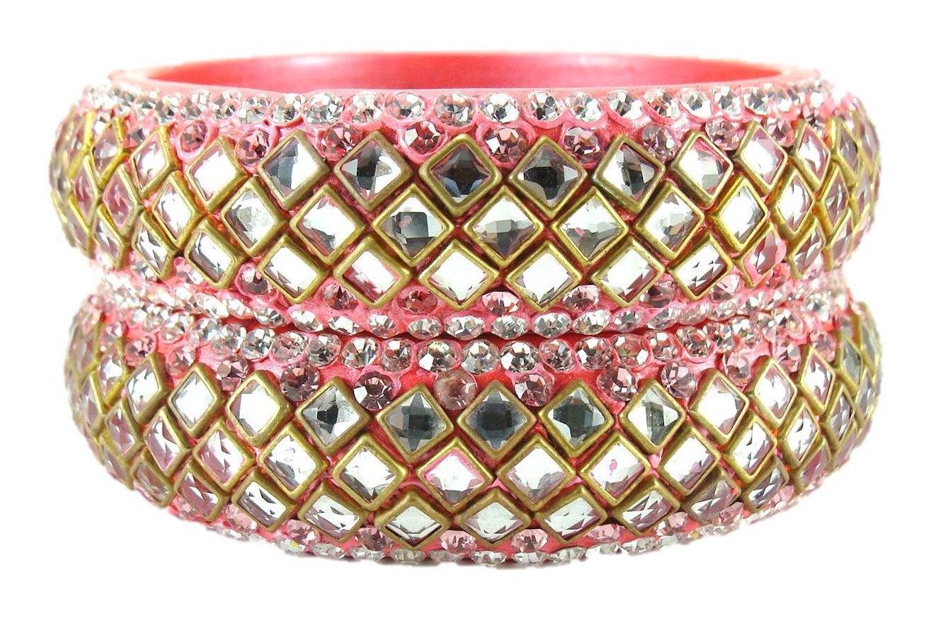 Sukriti Designer Kundan Pink Lac Bangles for Women - Set of 2