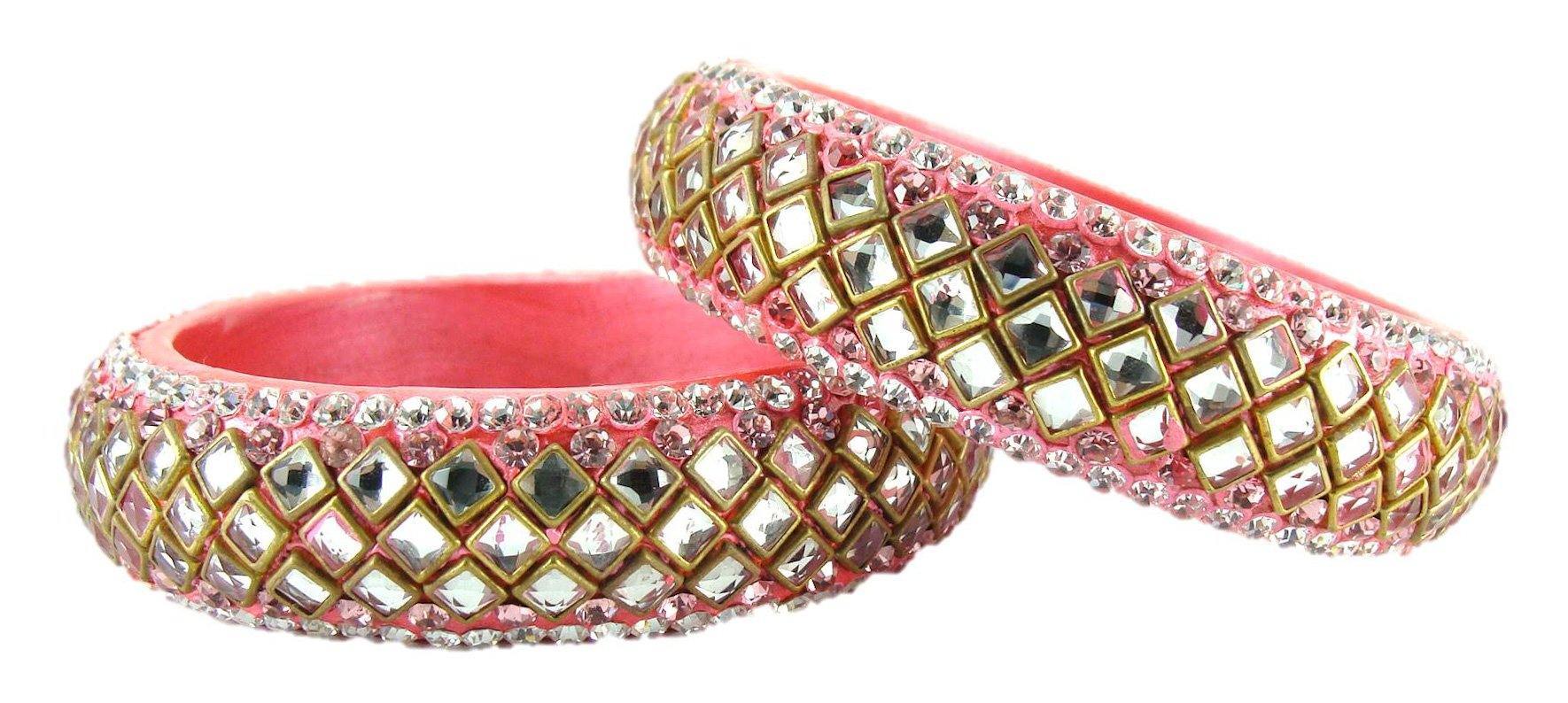 Sukriti Designer Kundan Pink Lac Bangles for Women - Set of 2