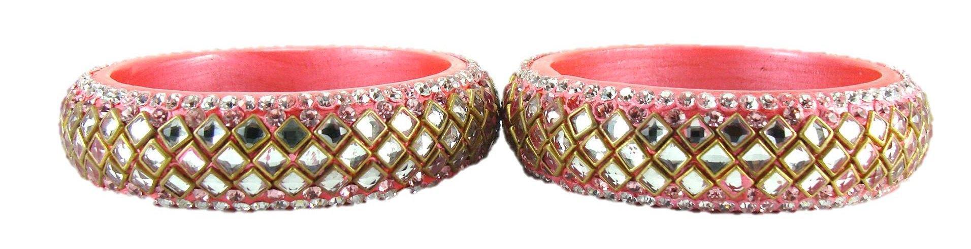 Sukriti Designer Kundan Pink Lac Bangles for Women - Set of 2