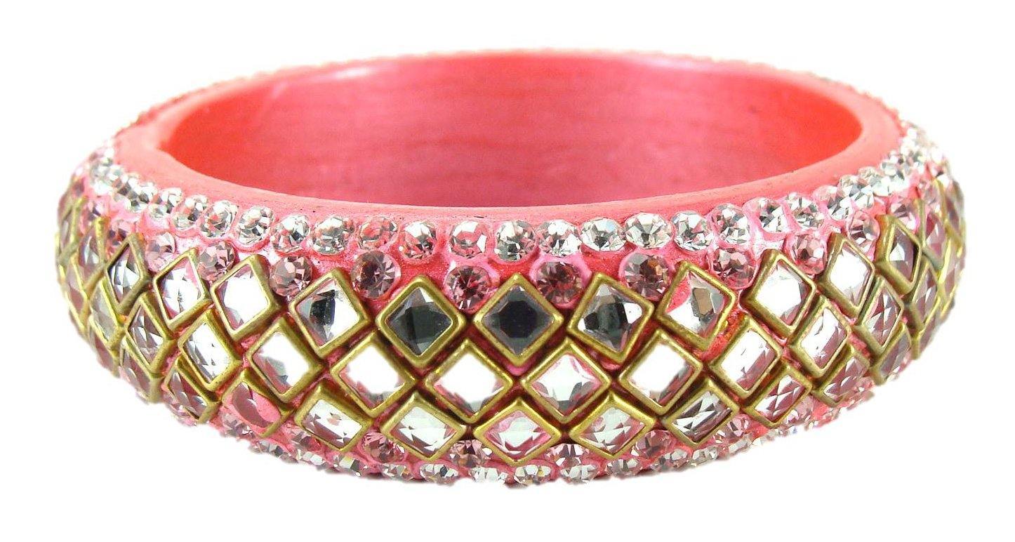 Sukriti Designer Kundan Pink Lac Bangles for Women - Set of 2