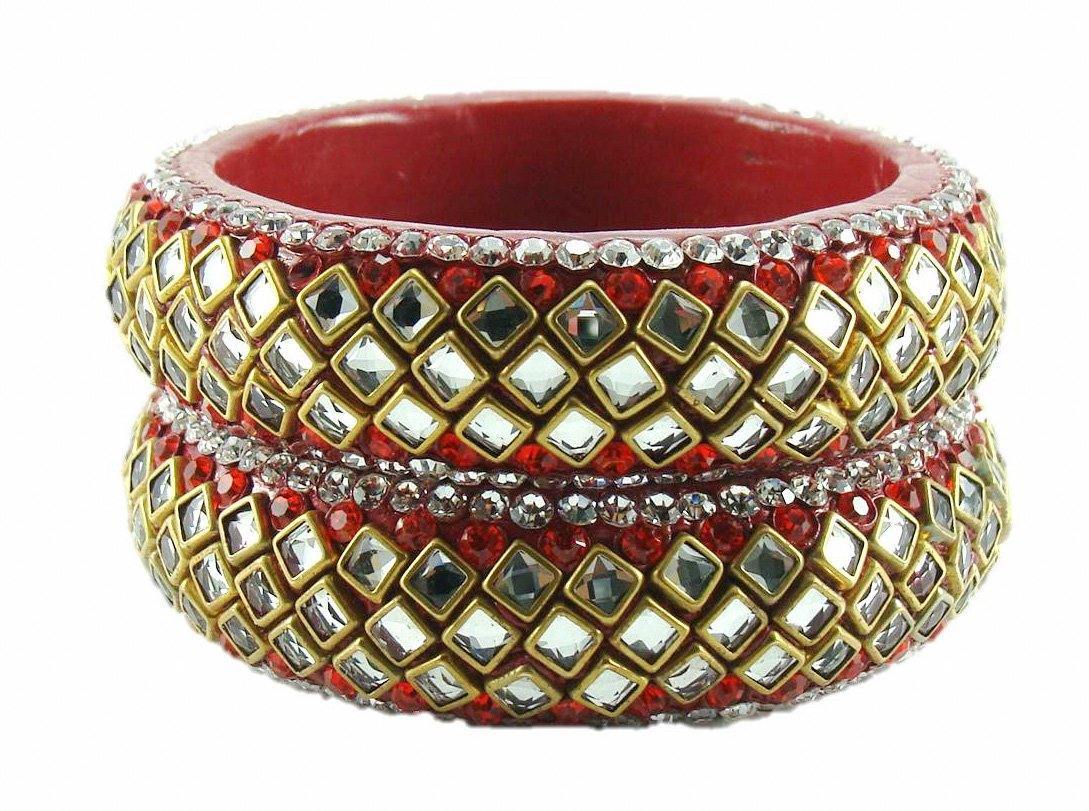 Sukriti Designer Kundan Red Lac Bangles for Women - Set of 2