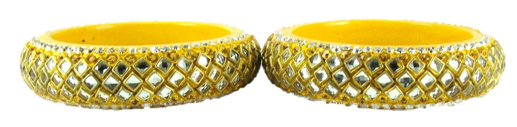 Sukriti Designer Kundan Yellow Lac Bangles for Women - Set of 2