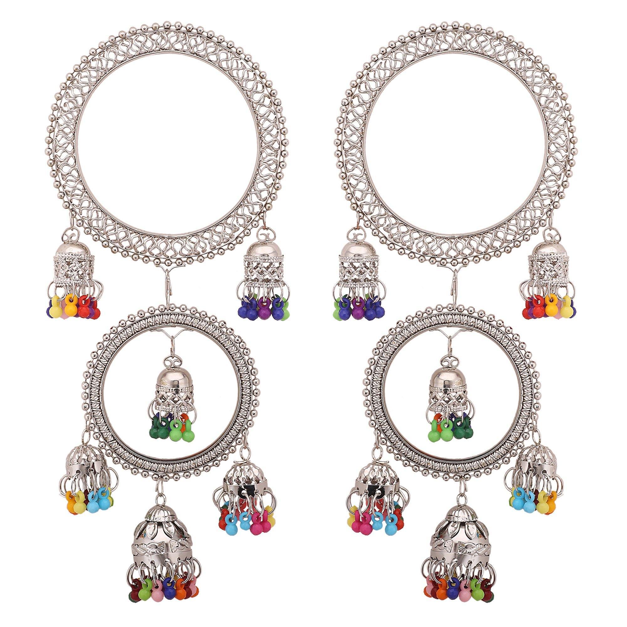Sukriti Designer Stylish Ethnic Jhumki Tassel Latkan Oxidized Bangles for Girls & Women - Set of 2