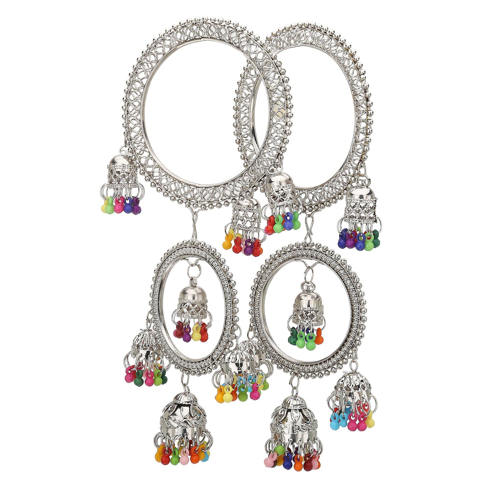 Sukriti Designer Stylish Ethnic Jhumki Tassel Latkan Oxidized Bangles for Girls & Women - Set of 2