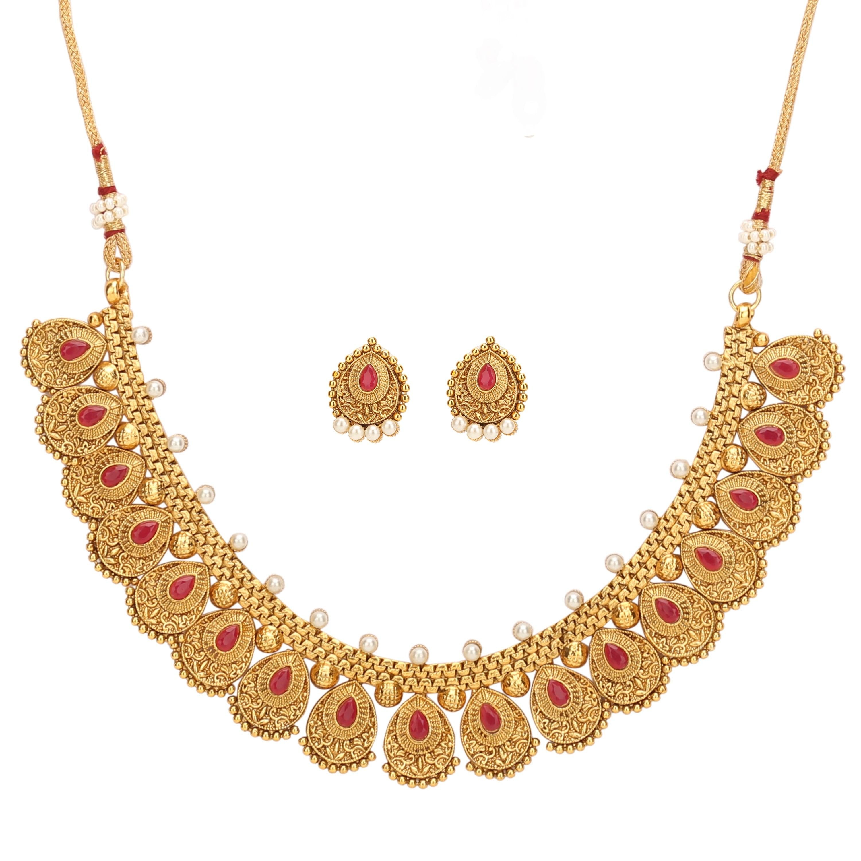 Sukriti Ethnic Gold Plated Rubi Earring Necklace set Jewelry for Girls & Women