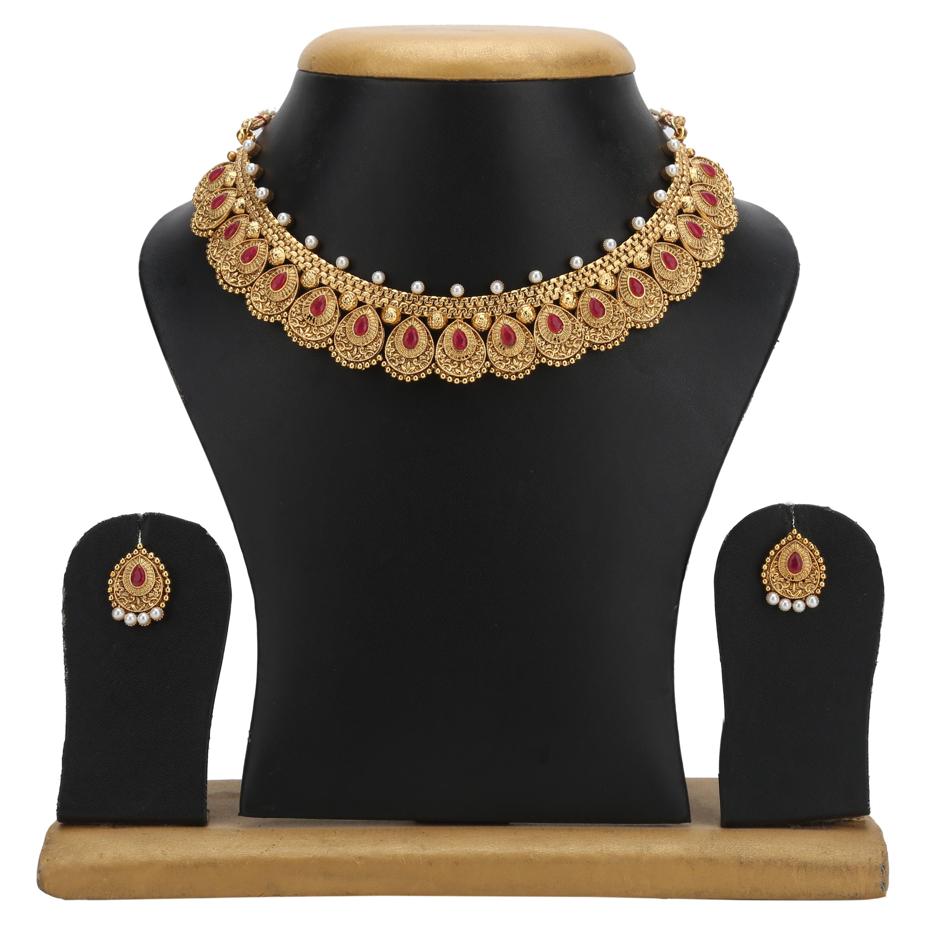 Sukriti Ethnic Gold Plated Rubi Earring Necklace set Jewelry for Girls & Women