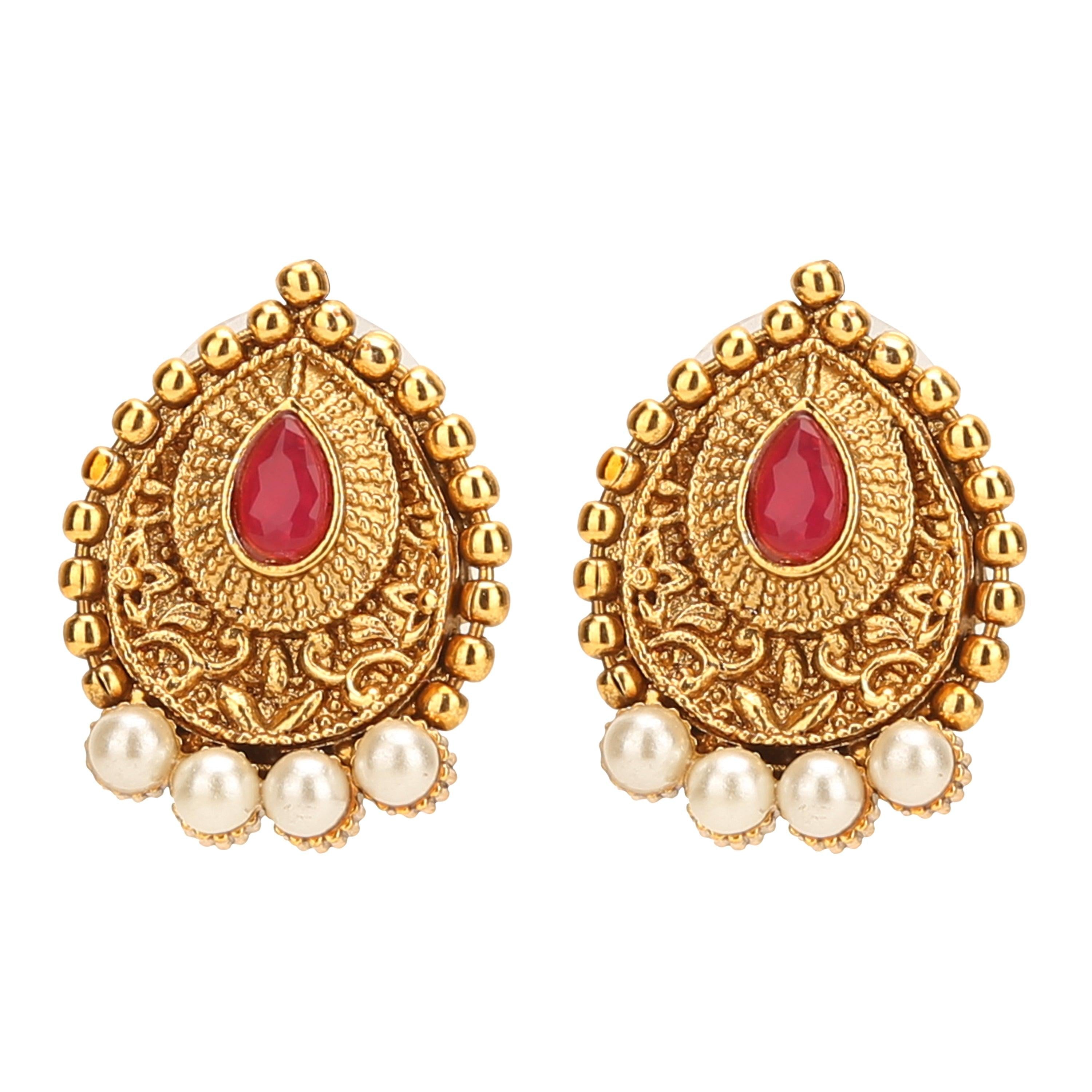 Sukriti Ethnic Gold Plated Rubi Earring Necklace set Jewelry for Girls & Women