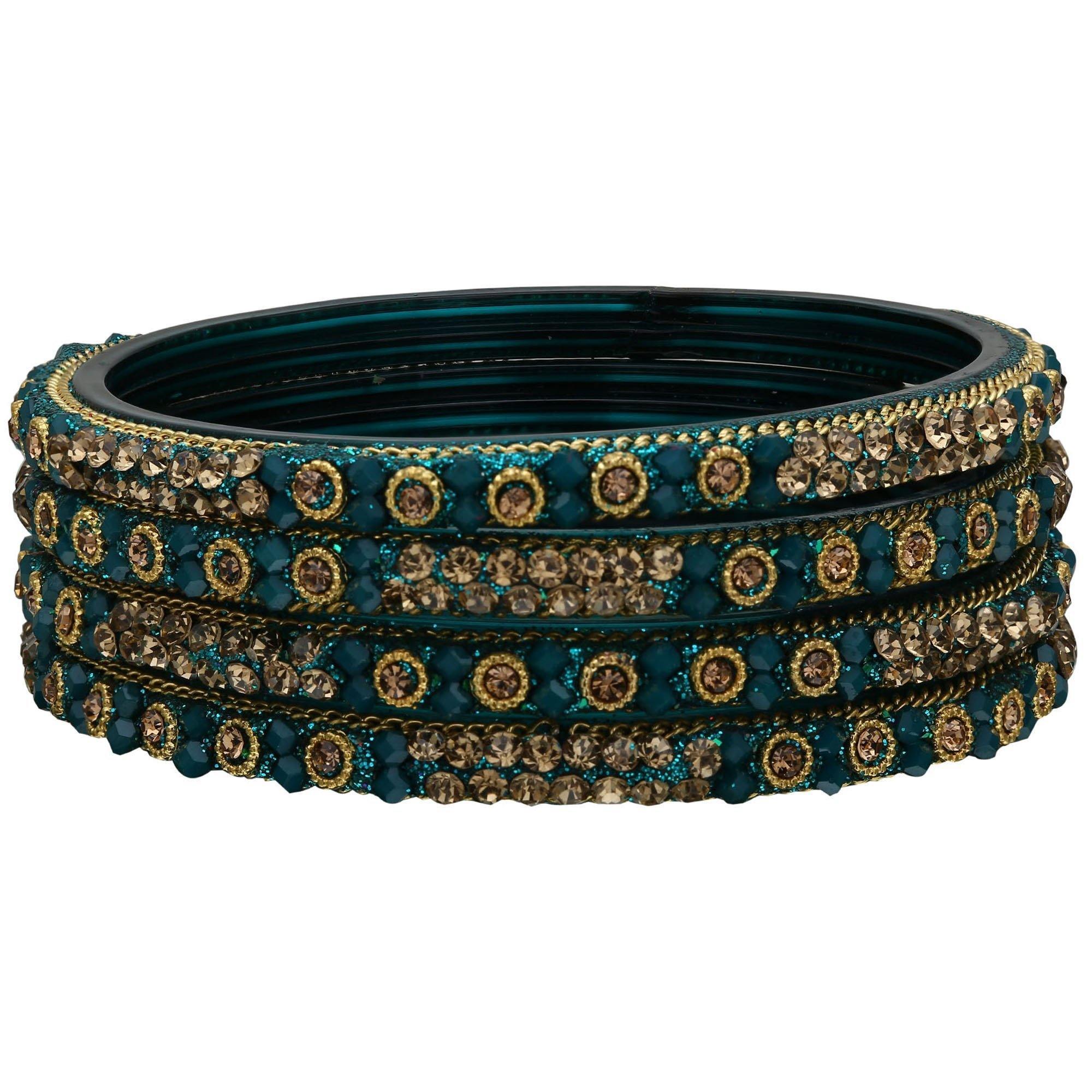 Sukriti Handcrafted Glossy Zircon Crystal Glass Bangles for Women – Set of 4