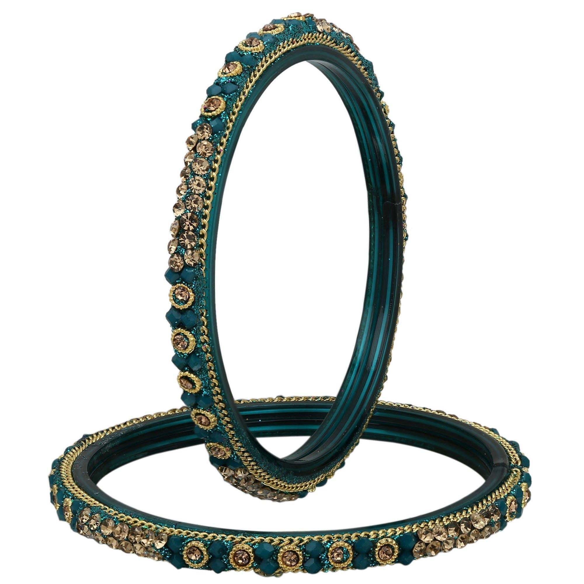 Sukriti Handcrafted Glossy Zircon Crystal Glass Bangles for Women – Set of 4
