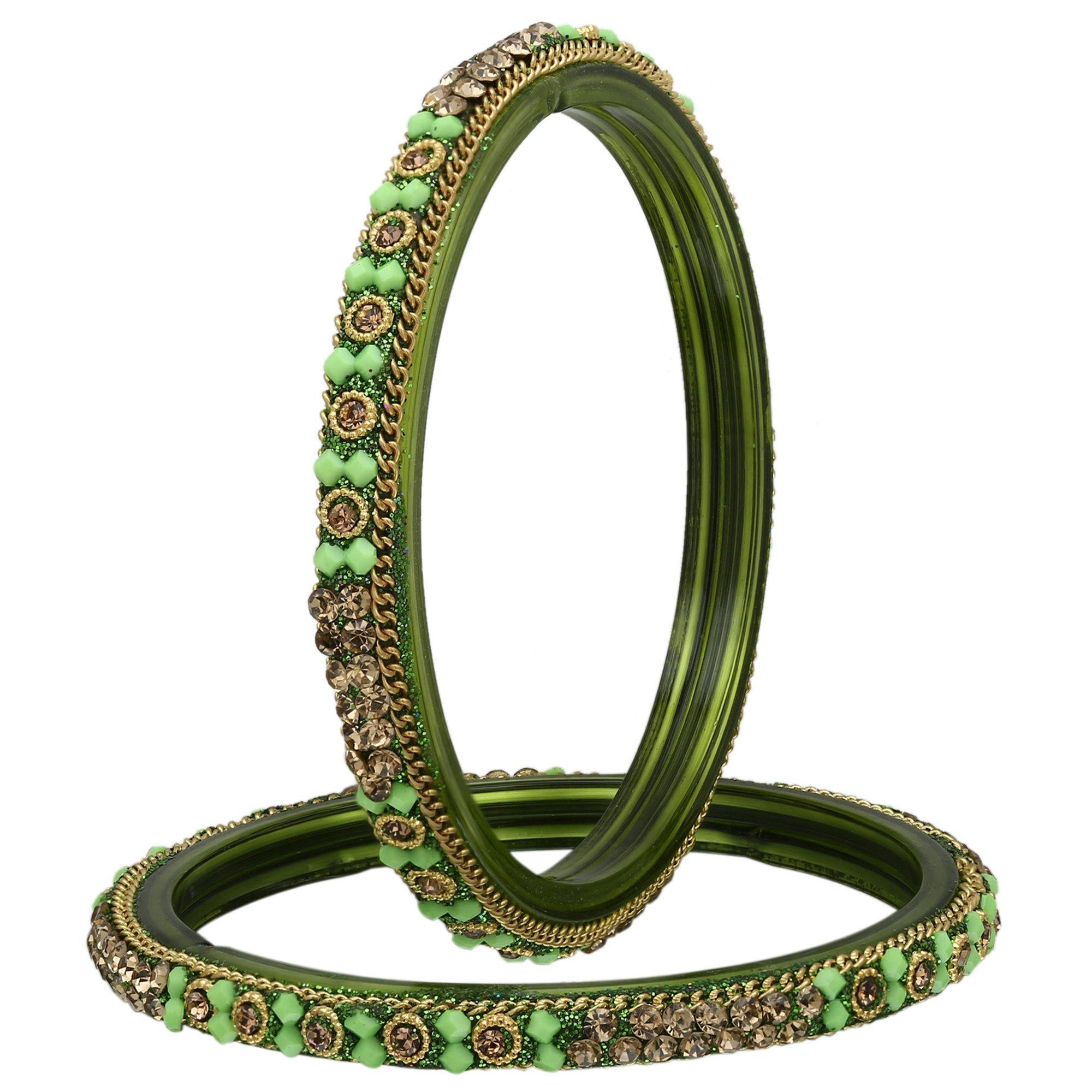 Sukriti Handcrafted Glossy Zircon Crystal Glass Bangles for Women – Set of 4