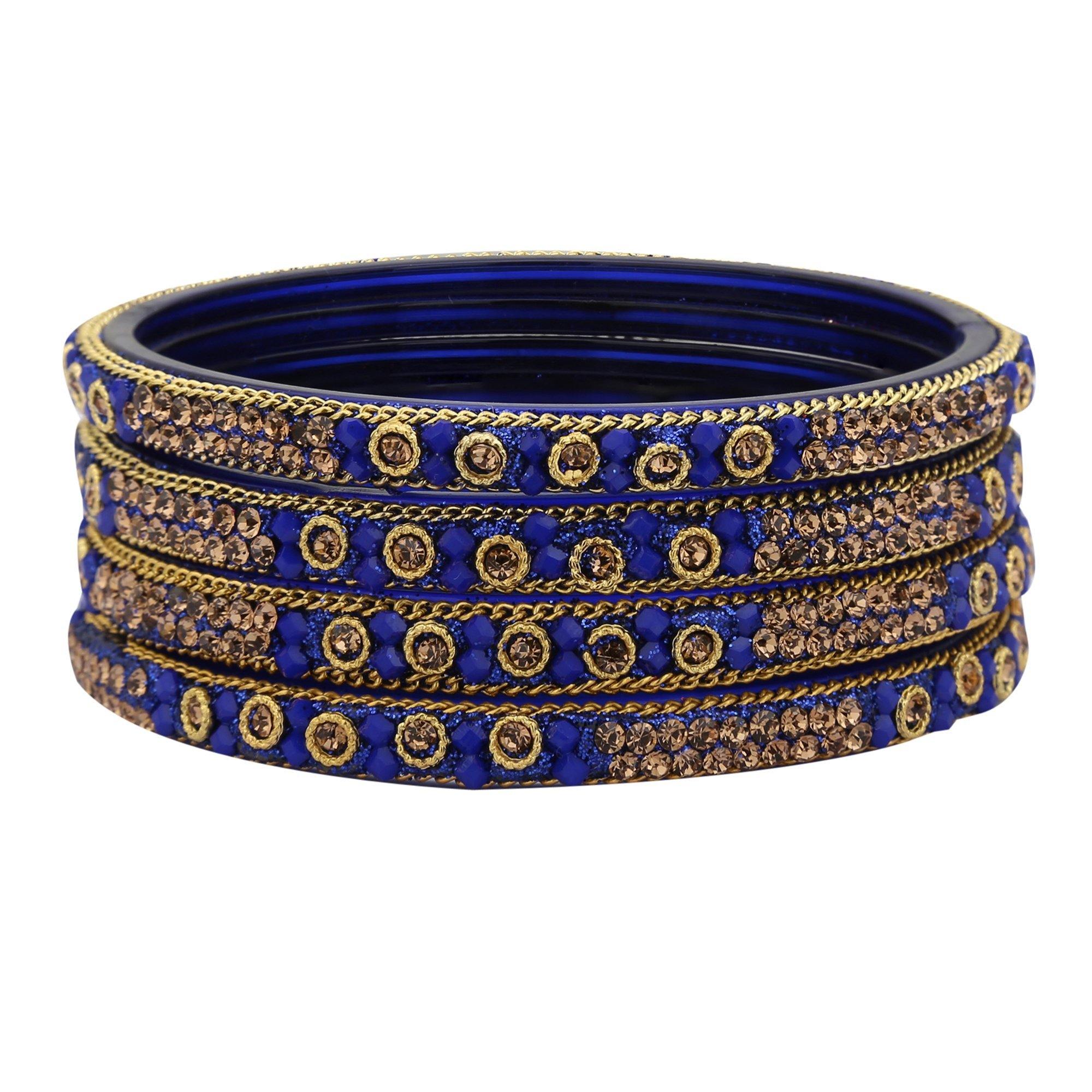 Sukriti Handcrafted Glossy Zircon Crystal Glass Blue Bangles for Women – Set of 4