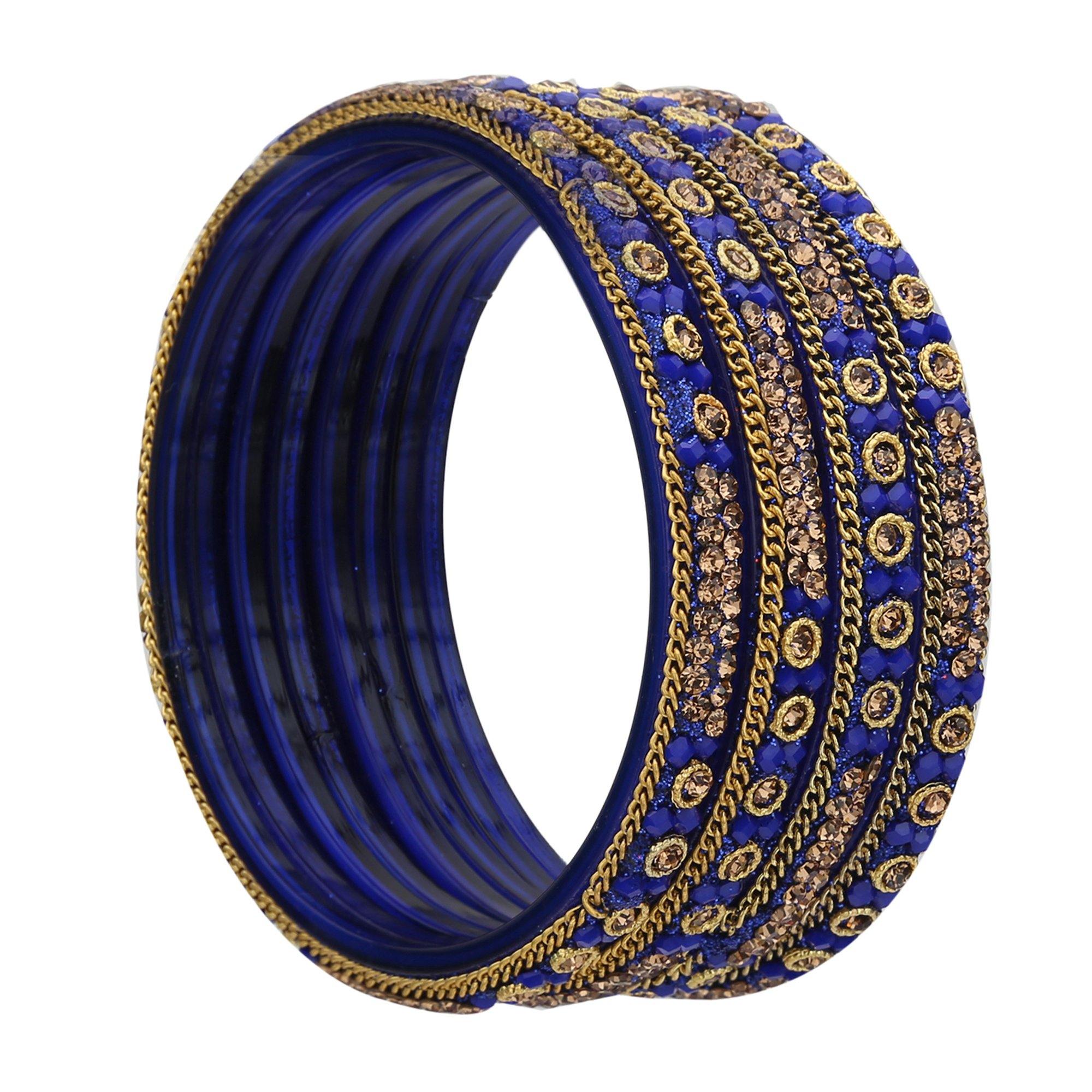Sukriti Handcrafted Glossy Zircon Crystal Glass Blue Bangles for Women – Set of 4