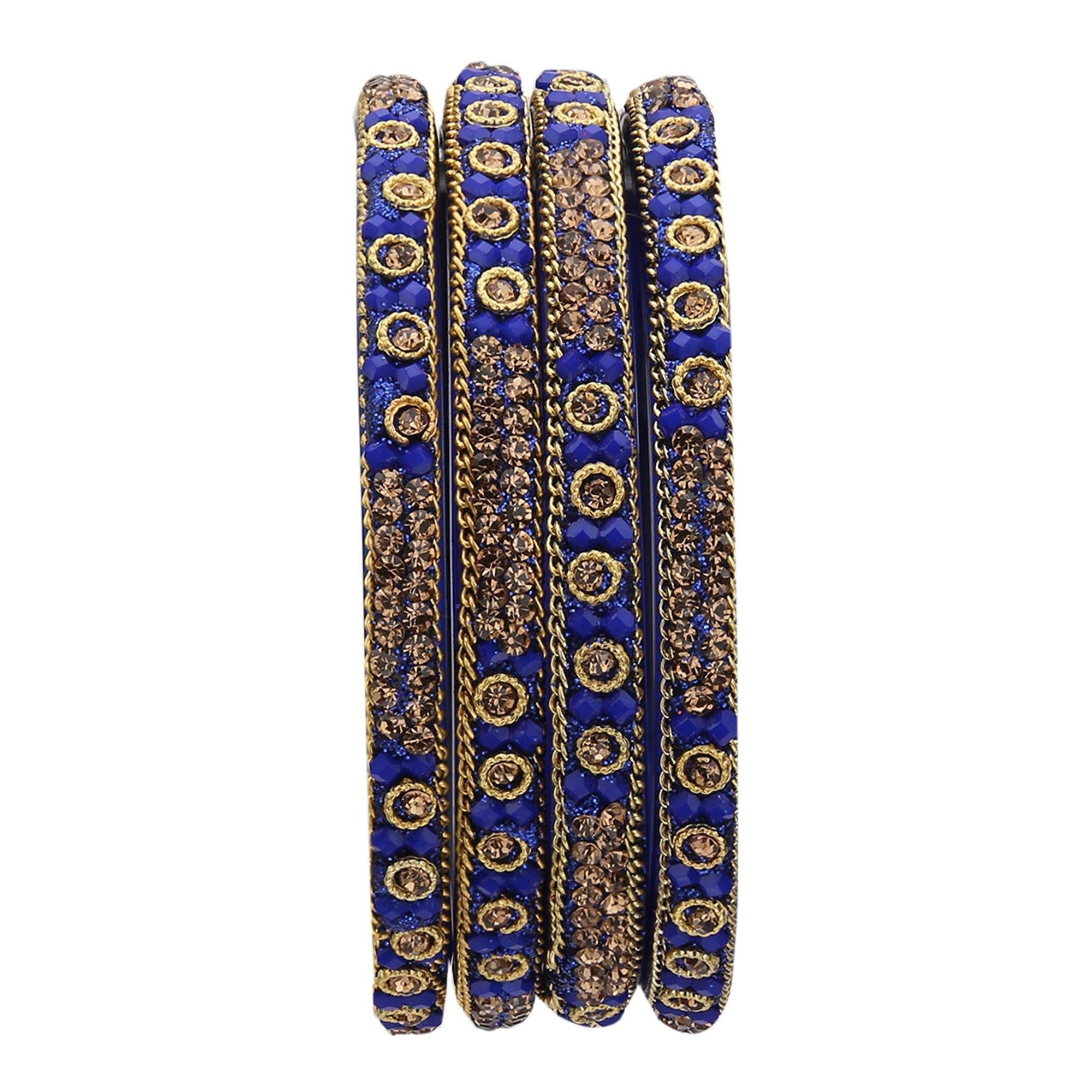 Sukriti Handcrafted Glossy Zircon Crystal Glass Blue Bangles for Women – Set of 4