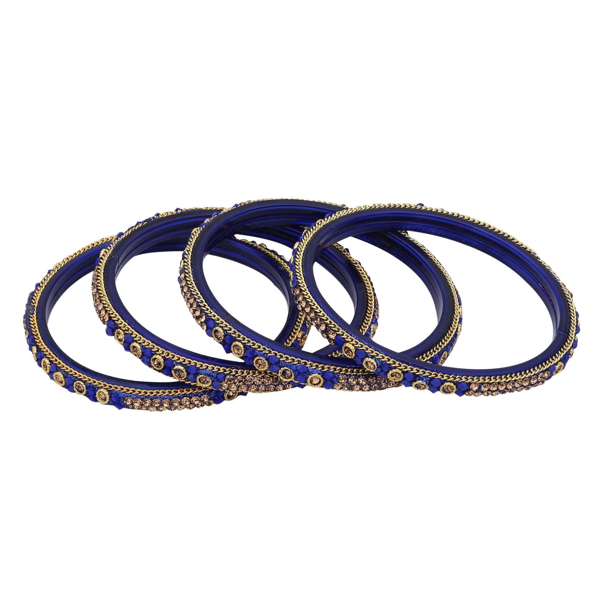 Sukriti Handcrafted Glossy Zircon Crystal Glass Blue Bangles for Women – Set of 4