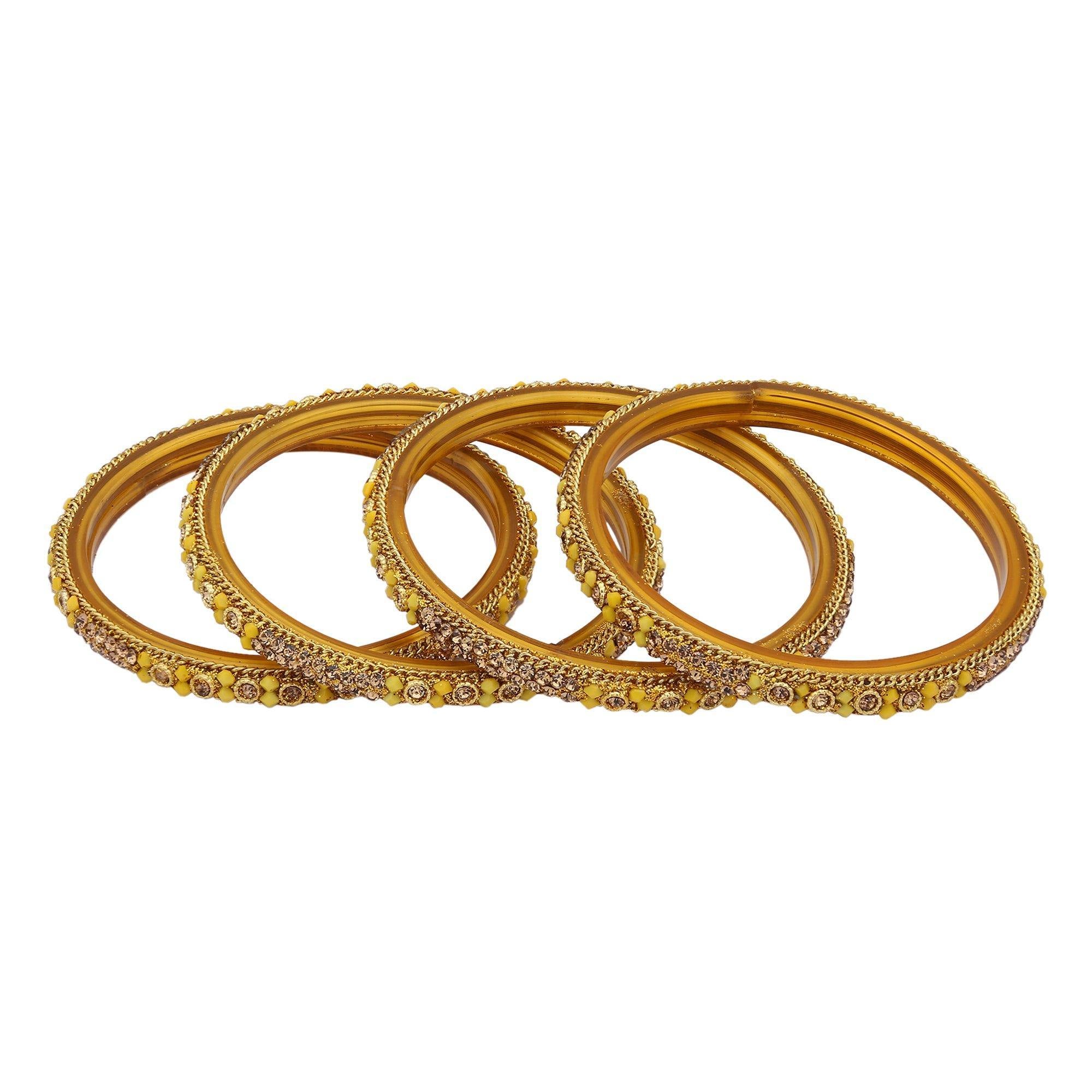 Sukriti Handcrafted Glossy Zircon Crystal Glass Yellow Bangles for Women – Set of 4