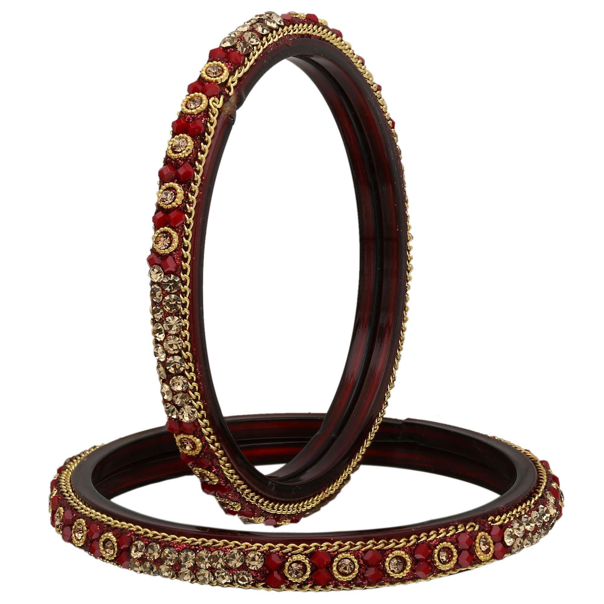 Sukriti Handcrafted Glossy Zircon Crystal Maroon Glass Bangles for Women – Set of 4