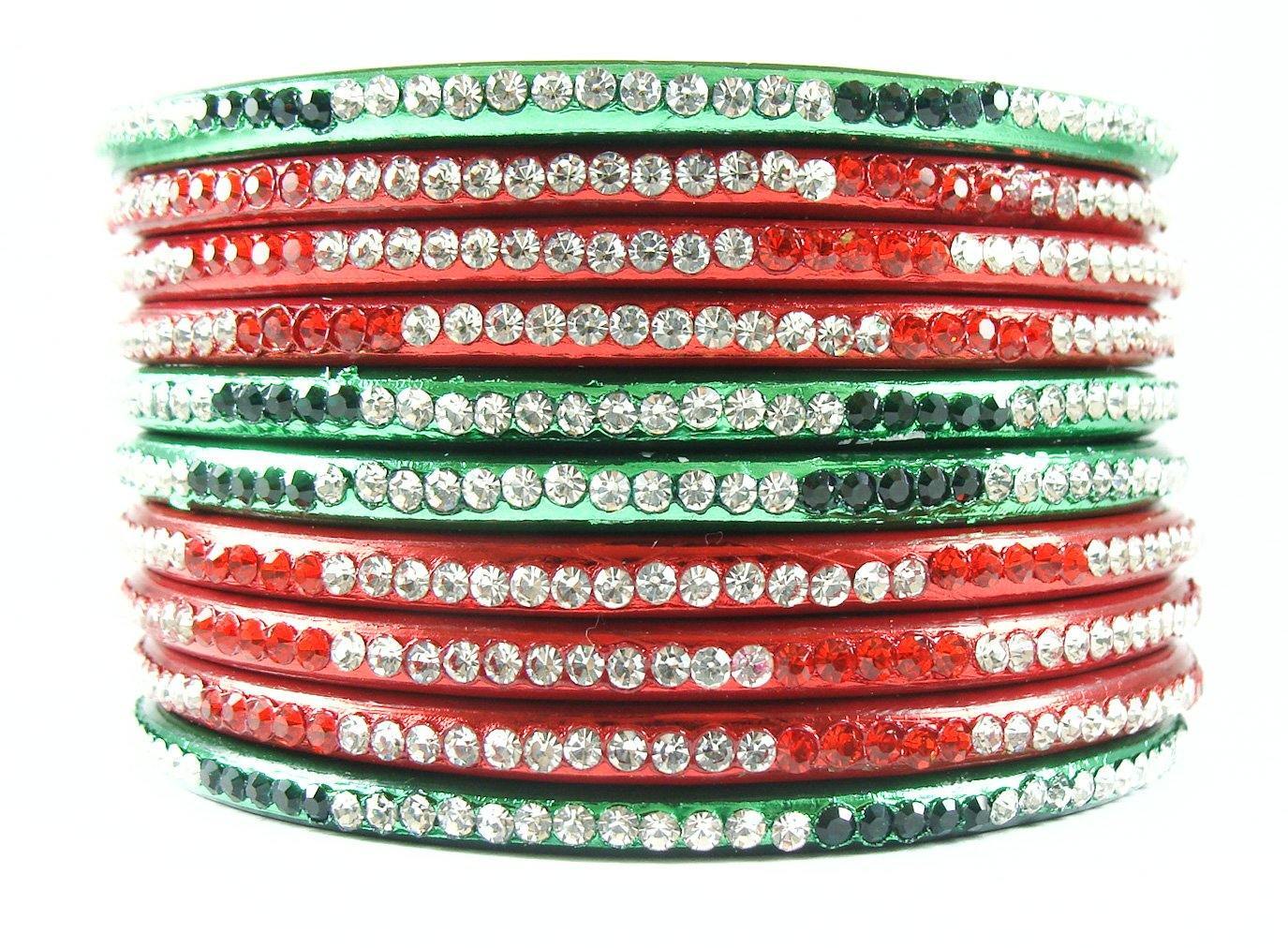 Sukriti Handcrafted Red-Green Lac Bangles for Women - Set of 10