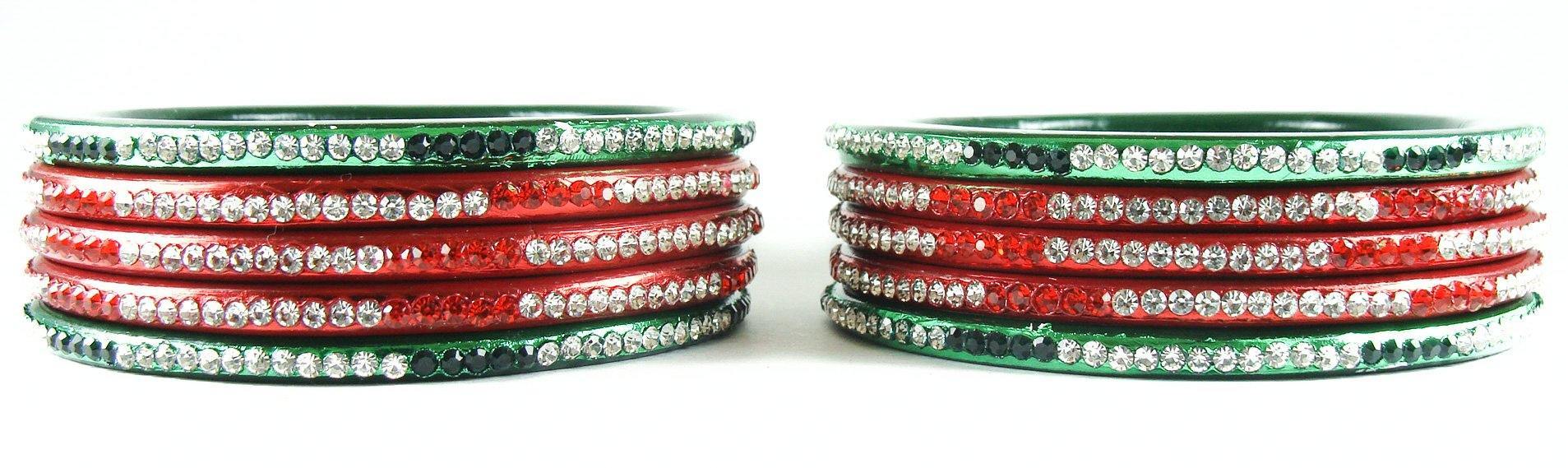 Sukriti Handcrafted Red-Green Lac Bangles for Women - Set of 10