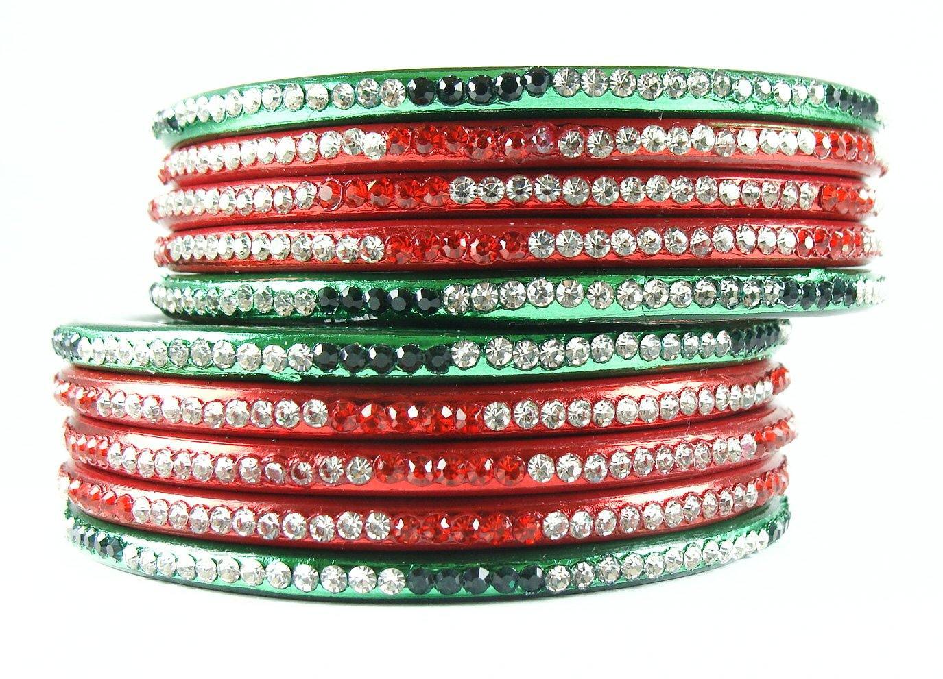 Sukriti Handcrafted Red-Green Lac Bangles for Women - Set of 10