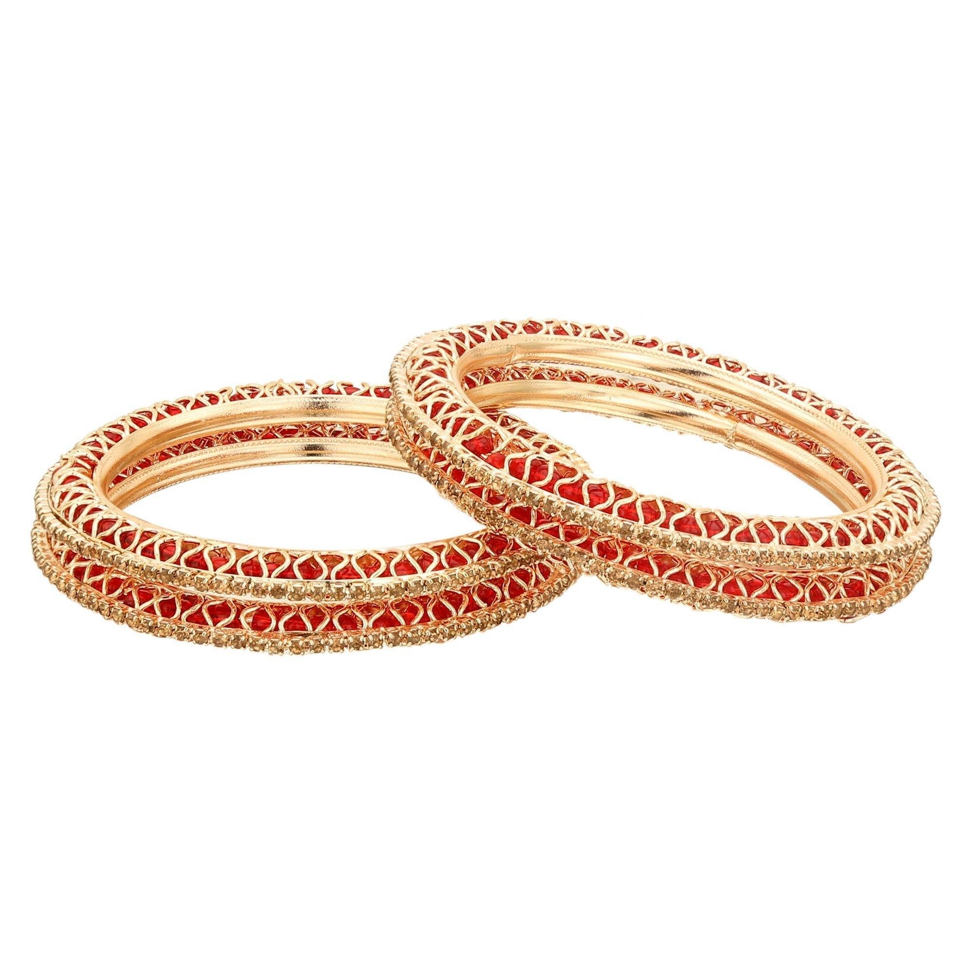 Sukriti Indian Beautiful Gold Plated Royal GoldRedMoti Bangadi Bangles for Women & Girls - Set of 4