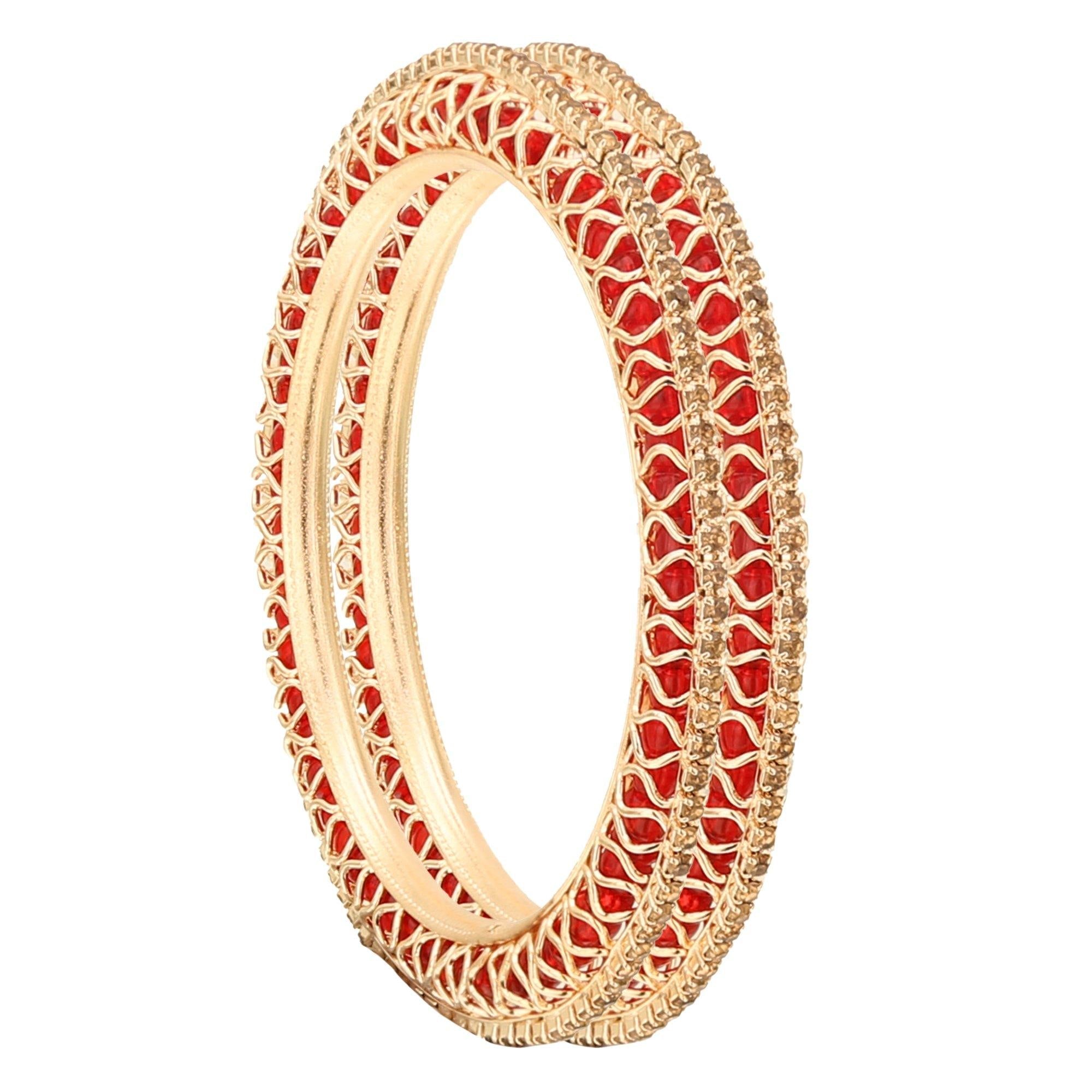 Sukriti Indian Beautiful Gold Plated Royal GoldRedMoti Bangadi Bangles for Women & Girls - Set of 4
