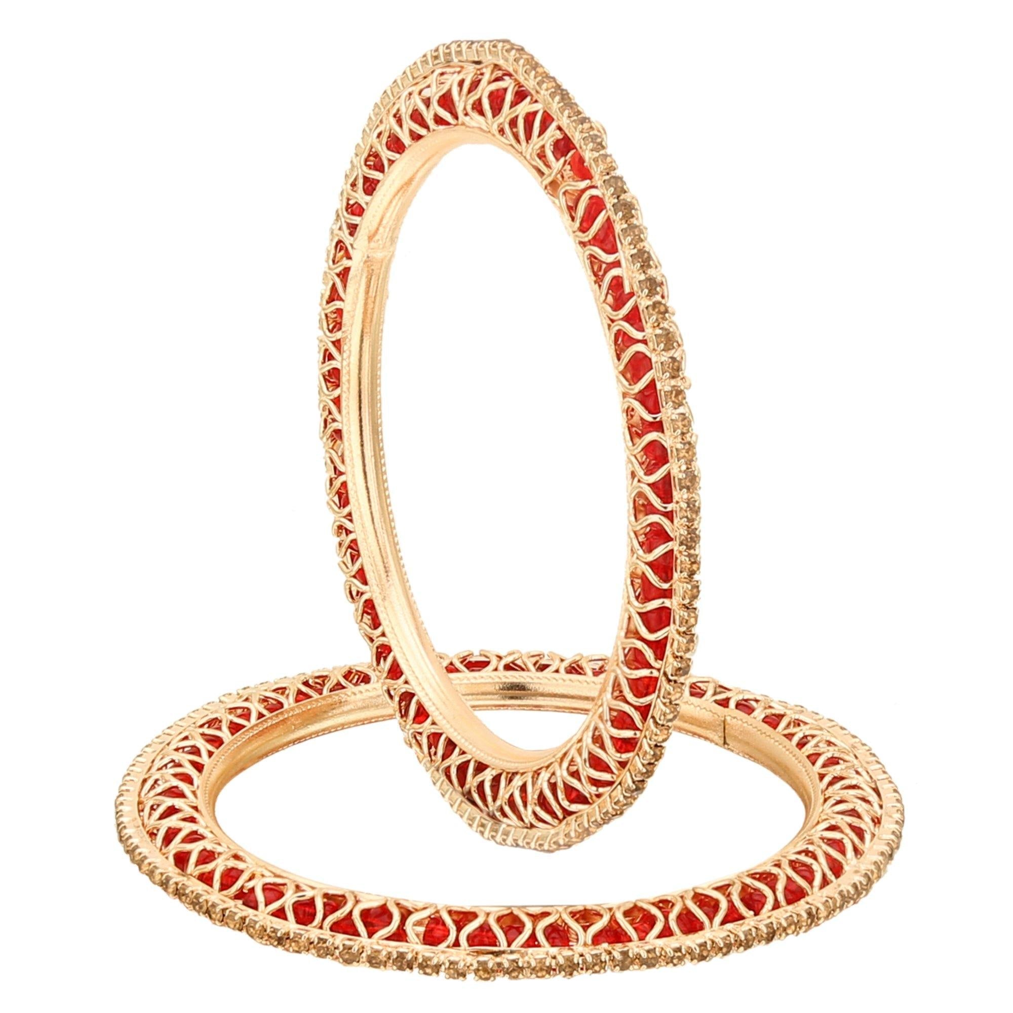 Sukriti Indian Beautiful Gold Plated Royal GoldRedMoti Bangadi Bangles for Women & Girls - Set of 4