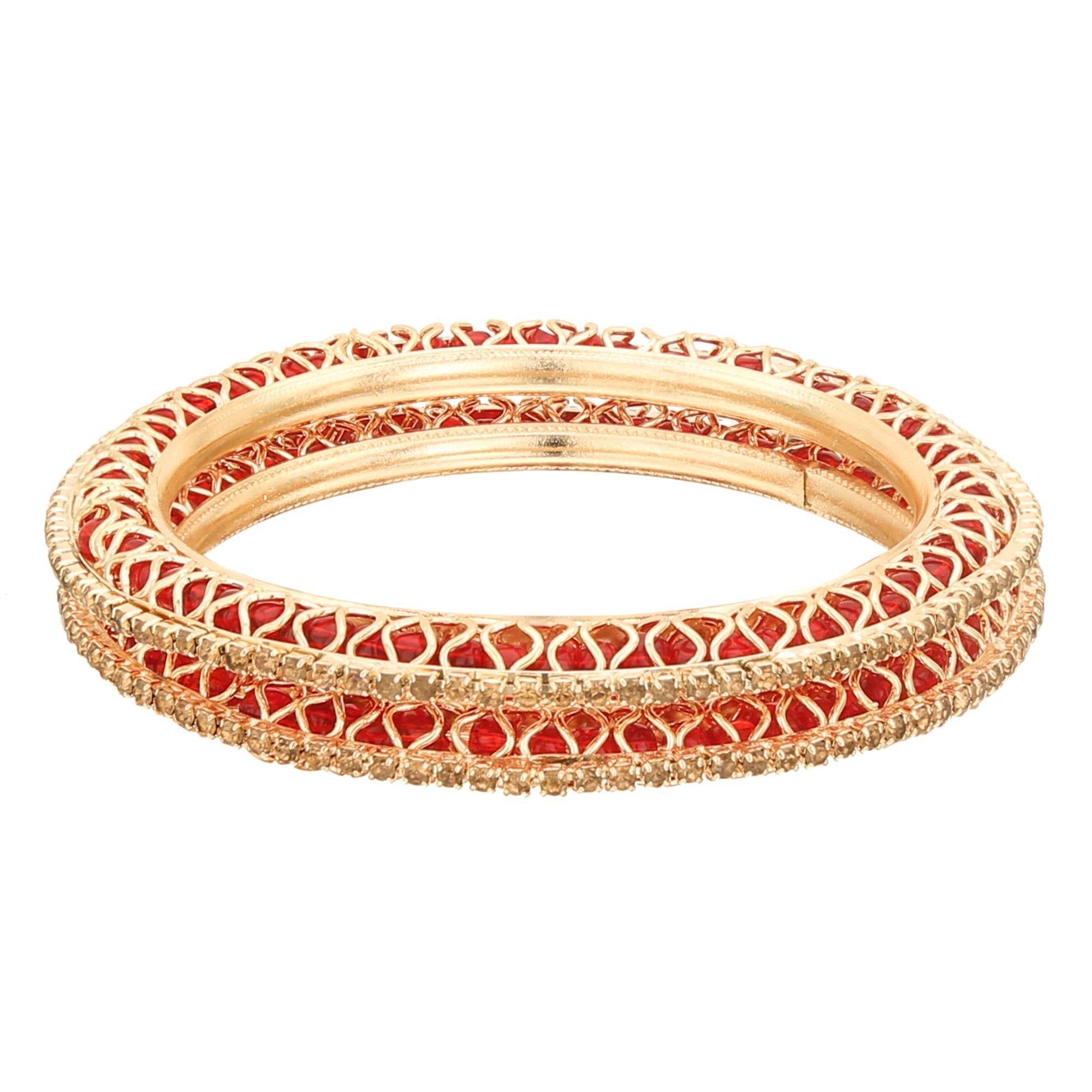Sukriti Indian Beautiful Gold Plated Royal GoldRedMoti Bangadi Bangles for Women & Girls - Set of 4