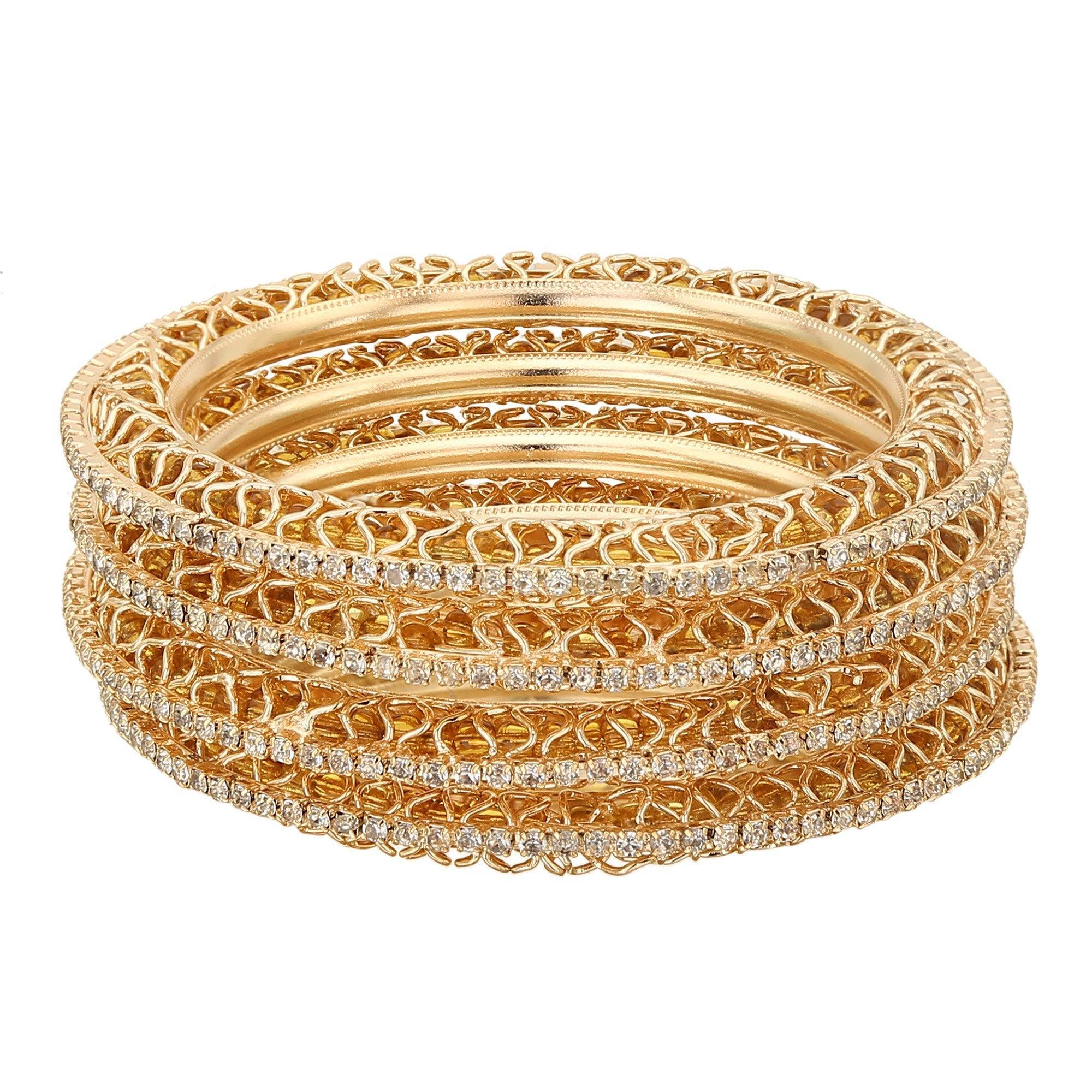 Sukriti Indian Beautiful Gold Plated Royal GoldWhite Bangadi Bangles for Women & Girls - Set of 4