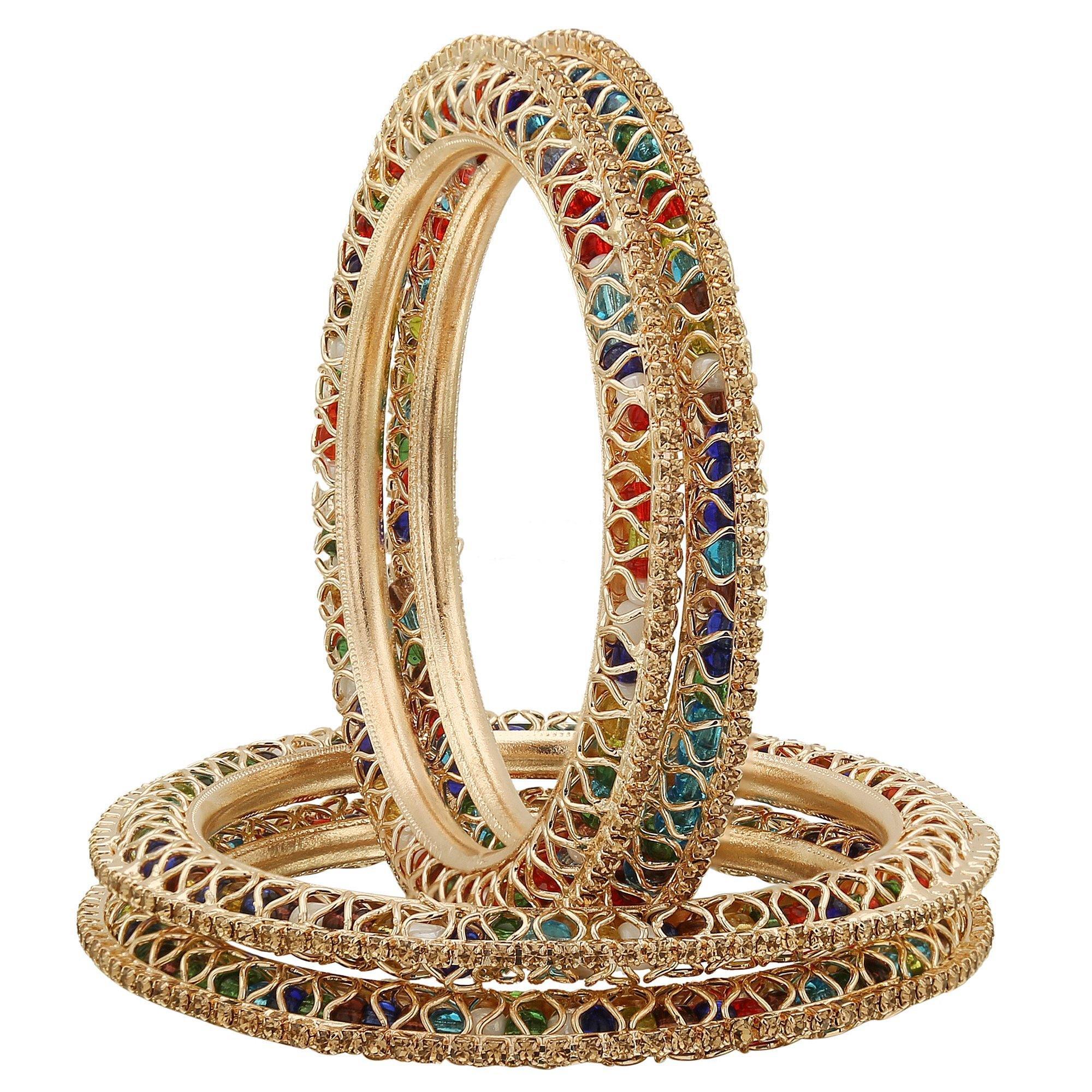 Sukriti Indian Beautiful Gold Plated Royal MultiGold Bangadi Bangles for Women & Girls - Set of 4