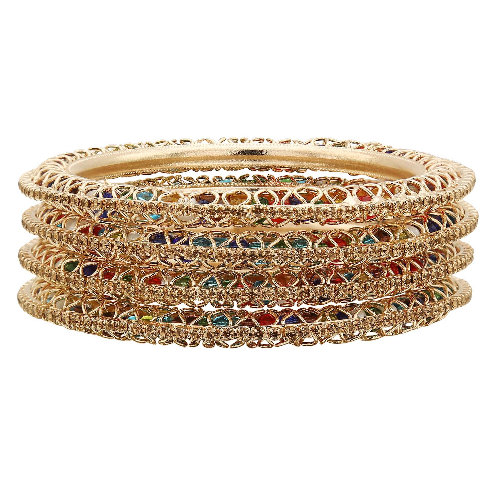 Sukriti Indian Beautiful Gold Plated Royal MultiGold Bangadi Bangles for Women & Girls - Set of 4