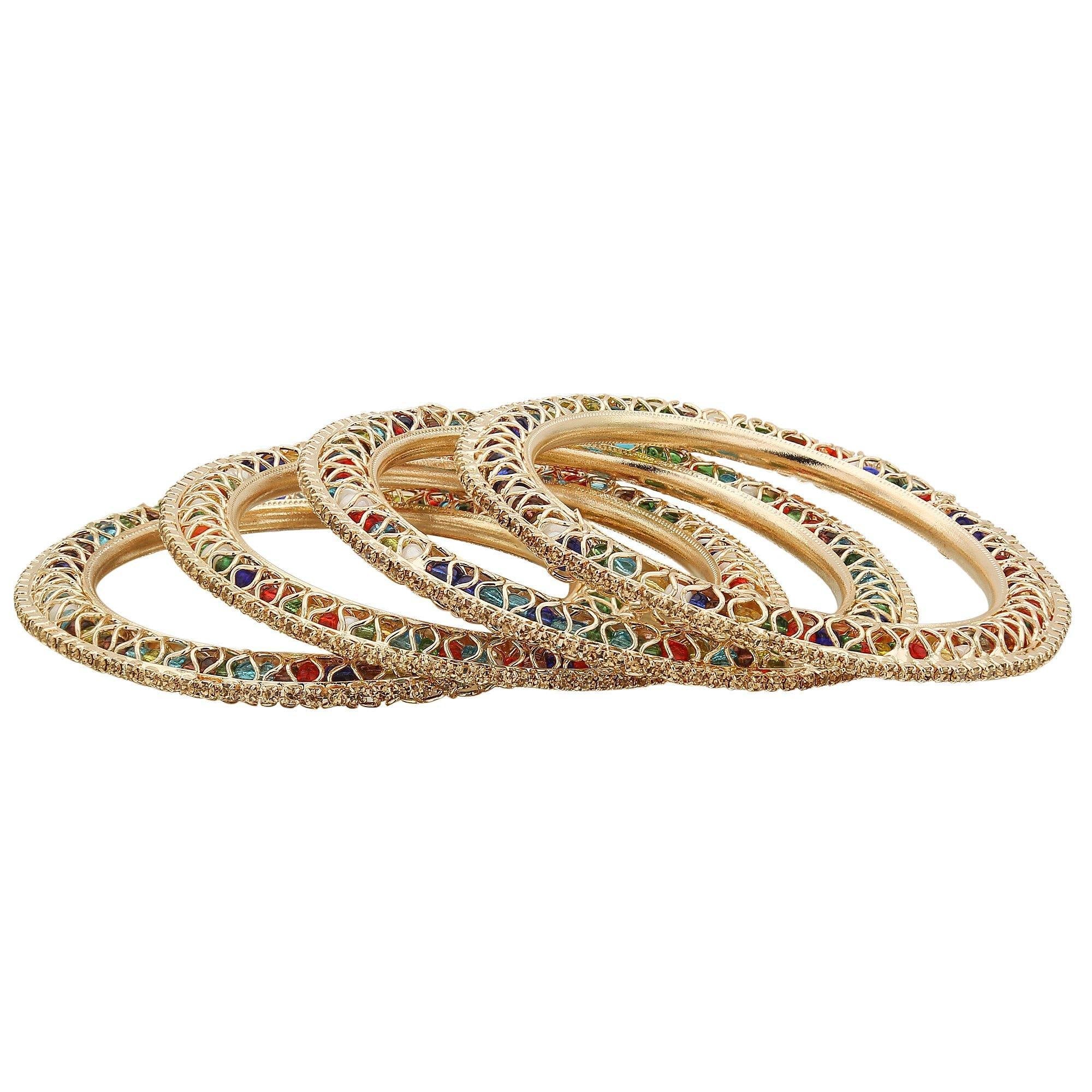 Sukriti Indian Beautiful Gold Plated Royal MultiGold Bangadi Bangles for Women & Girls - Set of 4