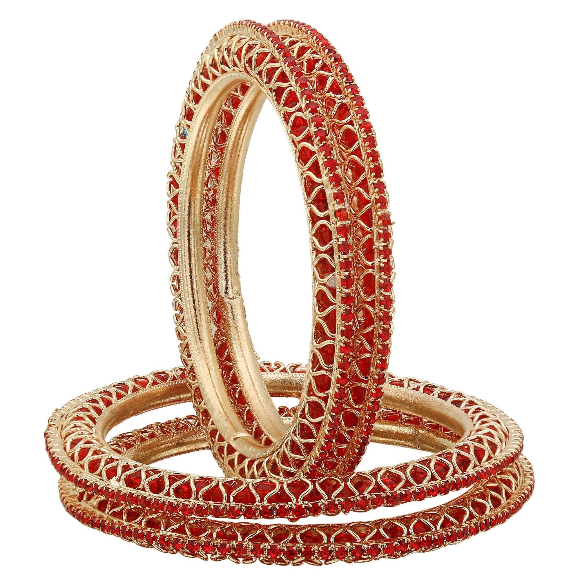 Sukriti Indian Beautiful Gold Plated Royal Red Bangadi Bangles for Women & Girls - Set of 4