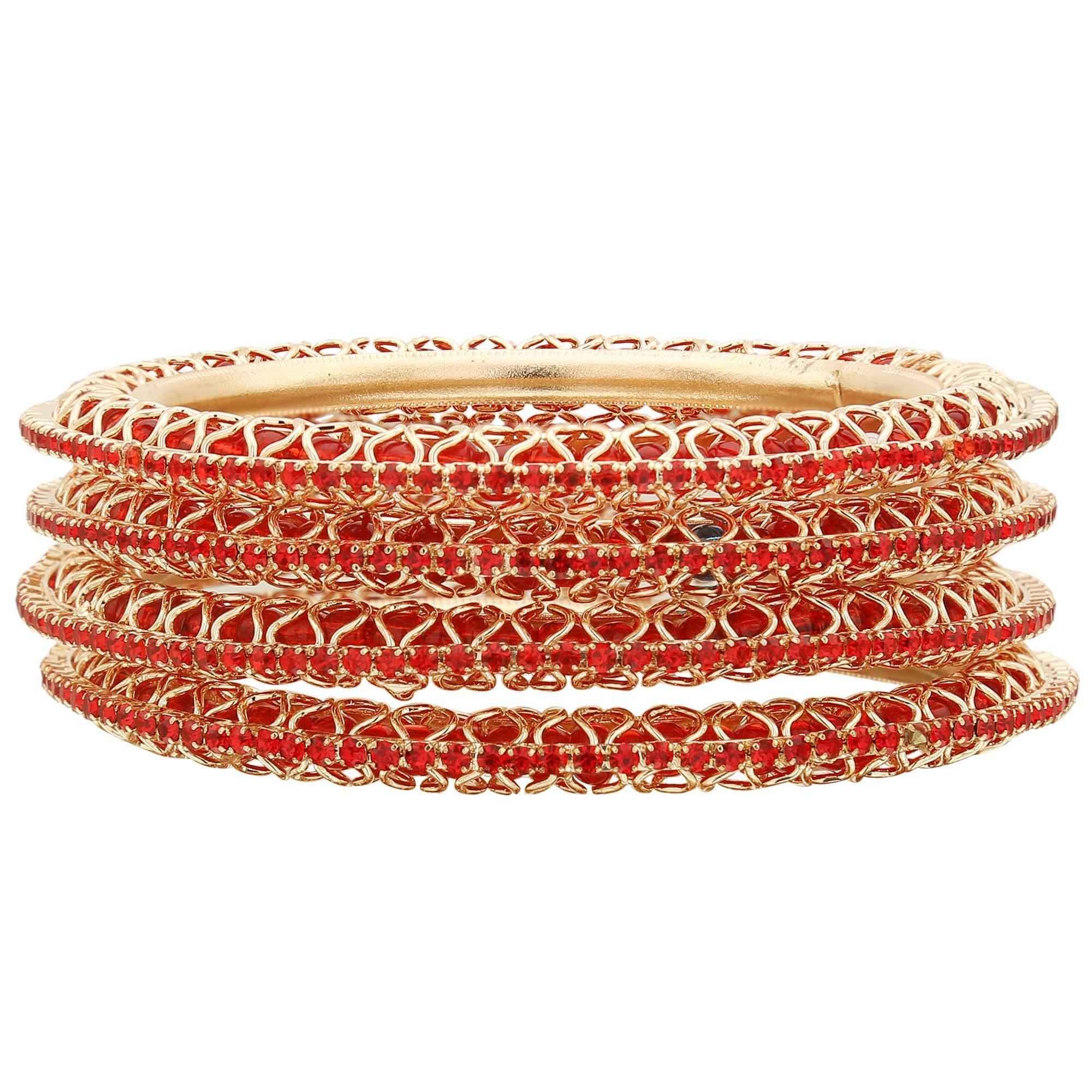 Sukriti Indian Beautiful Gold Plated Royal Red Bangadi Bangles for Women & Girls - Set of 4