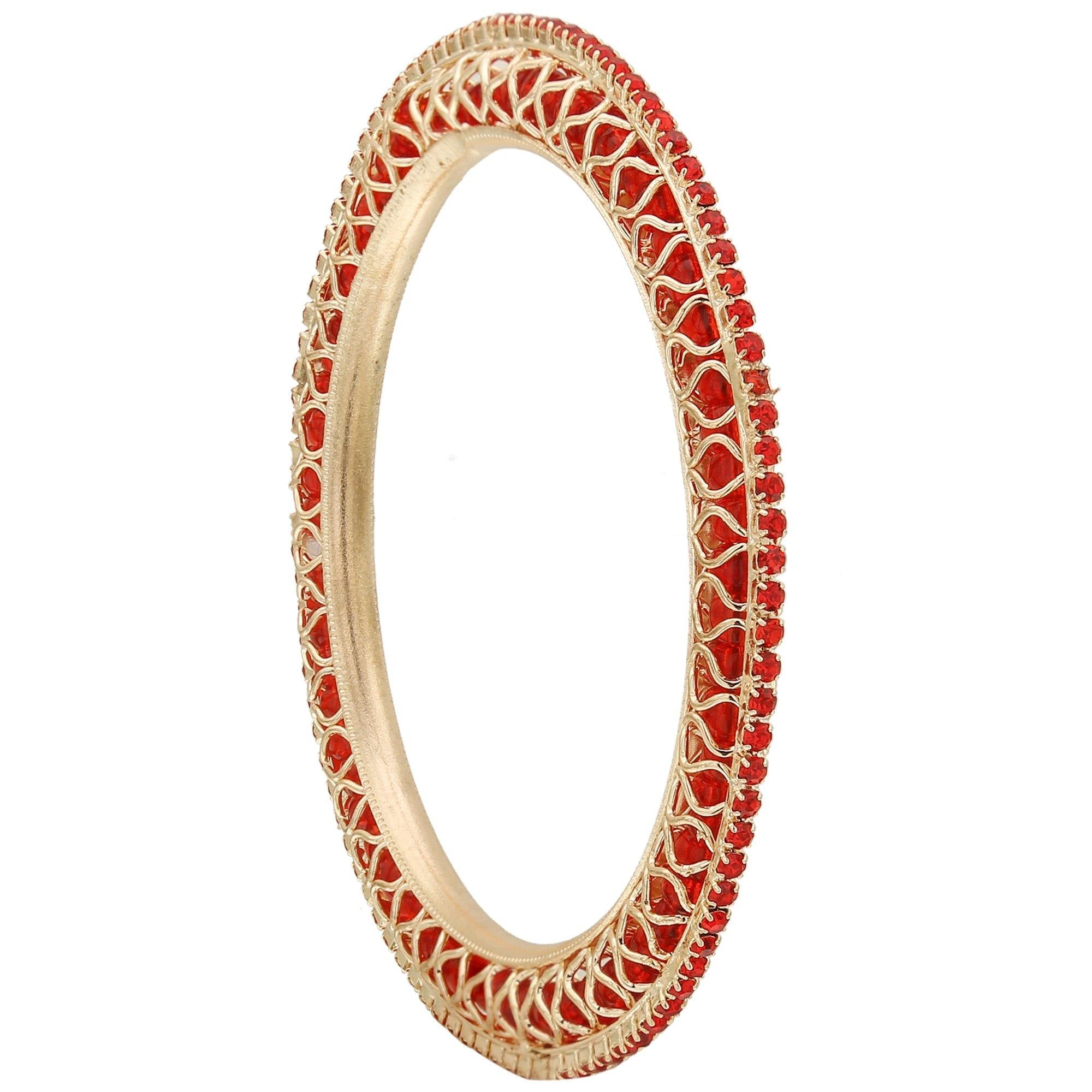 Sukriti Indian Beautiful Gold Plated Royal Red Bangadi Bangles for Women & Girls - Set of 4