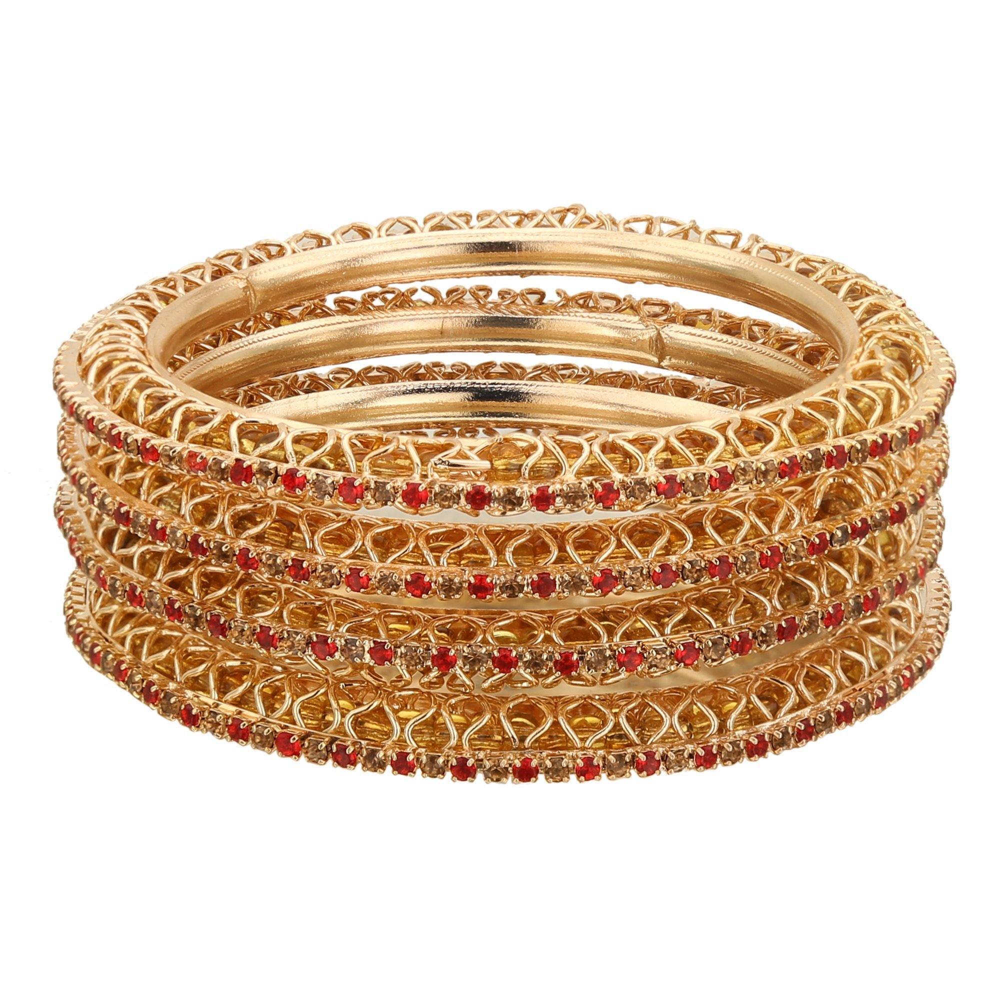 Sukriti Indian Beautiful Gold Plated Royal RedGold Bangadi Bangles for Women & Girls - Set of 4
