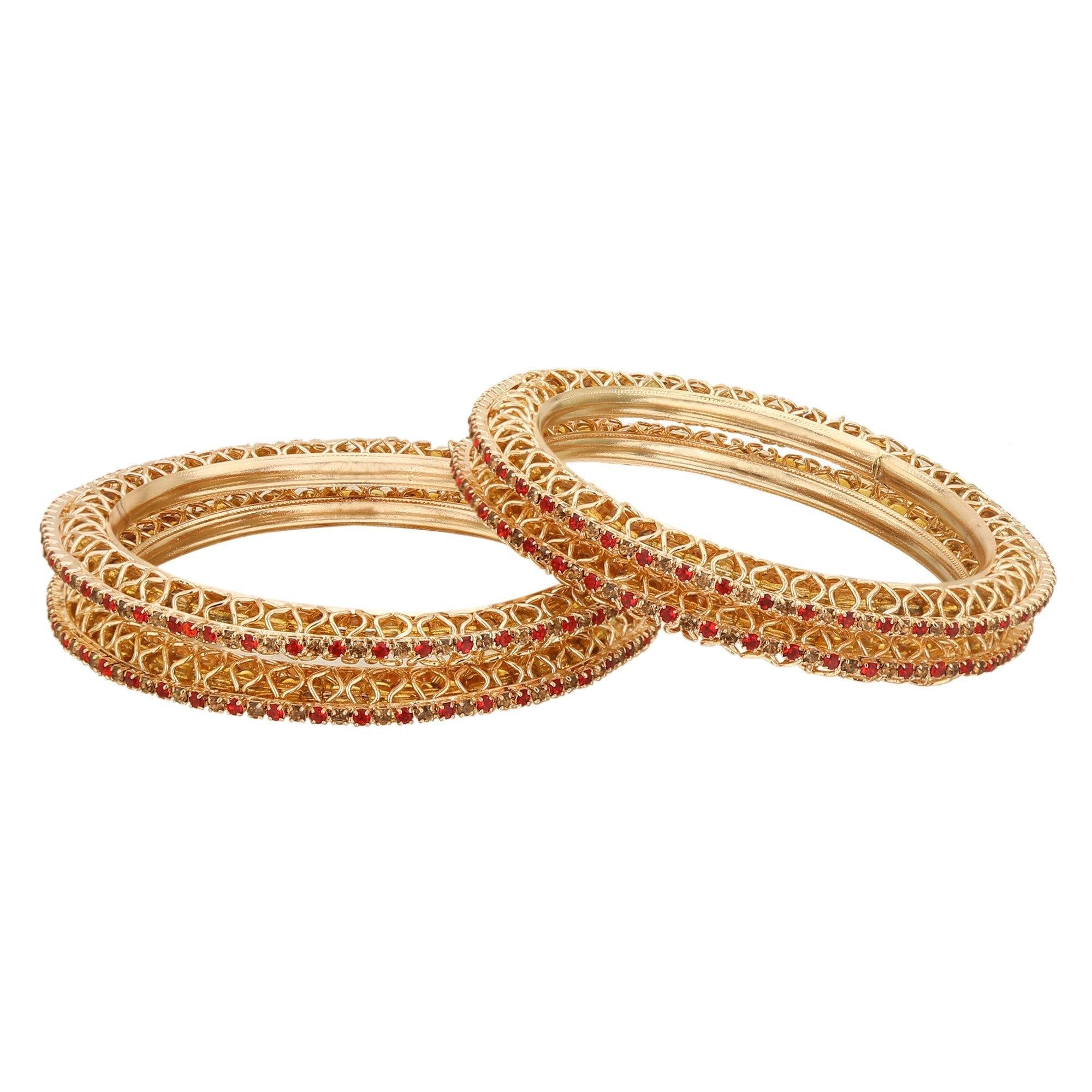 Sukriti Indian Beautiful Gold Plated Royal RedGold Bangadi Bangles for Women & Girls - Set of 4