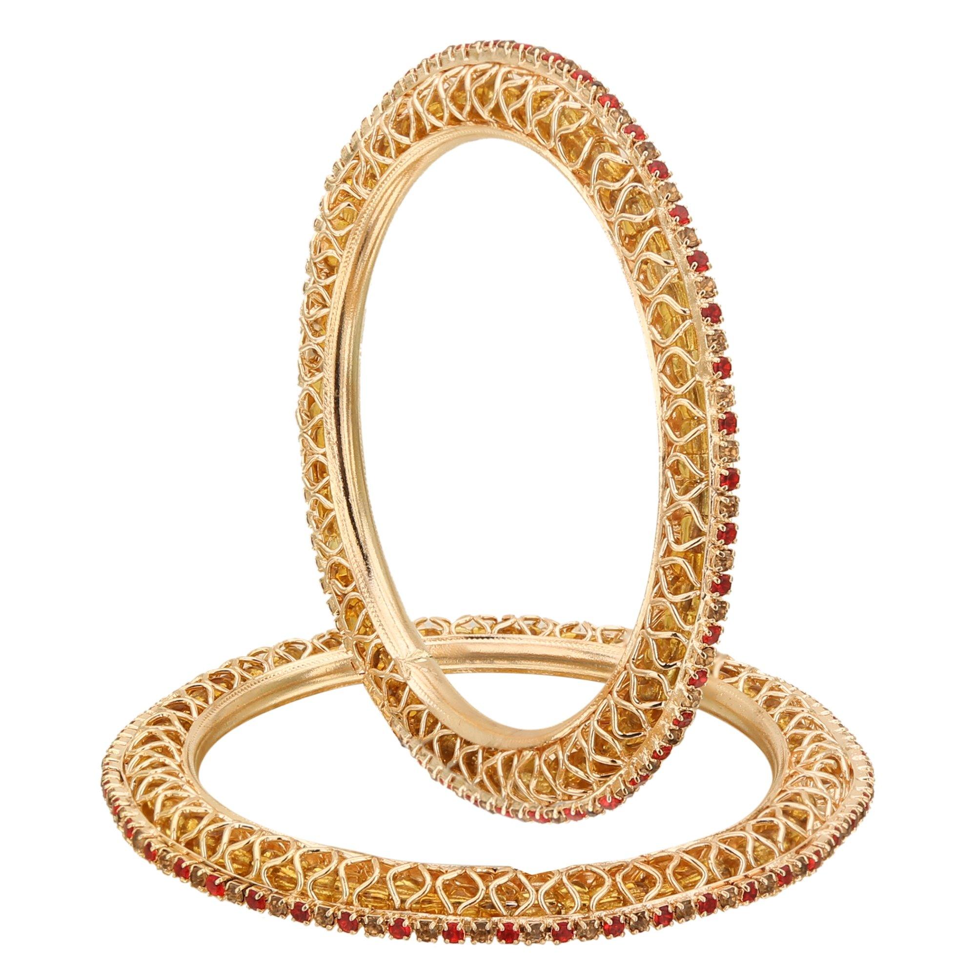 Sukriti Indian Beautiful Gold Plated Royal RedGold Bangadi Bangles for Women & Girls - Set of 4