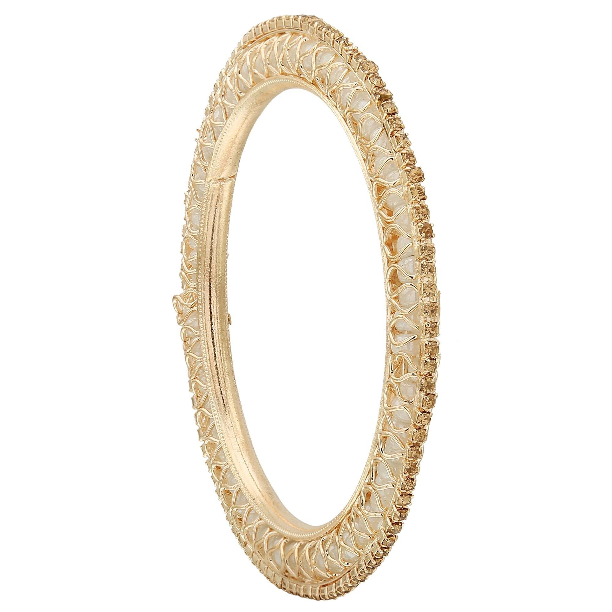 Sukriti Indian Beautiful Gold Plated Royal White Bangadi Bangles for Women & Girls - Set of 4