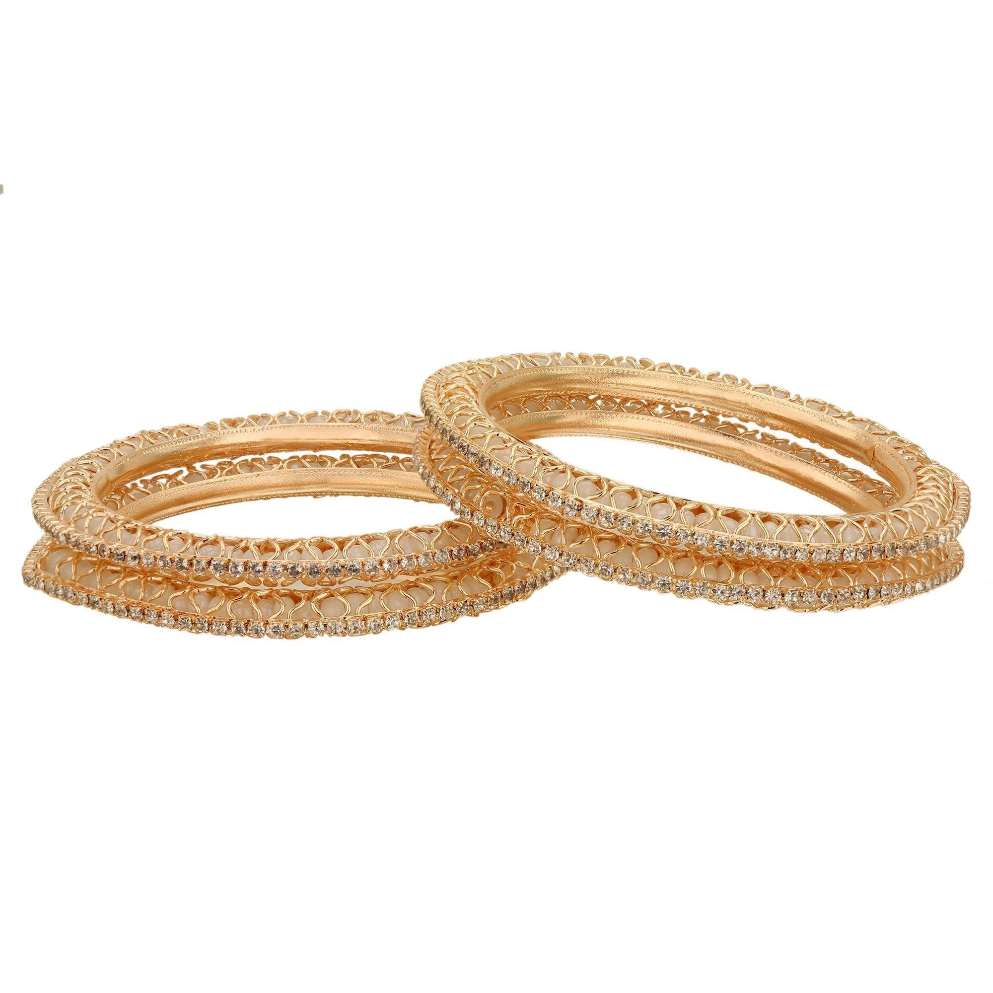 Sukriti Indian Beautiful Gold Plated Royal WhiteAD Bangadi Bangles for Women & Girls - Set of 4