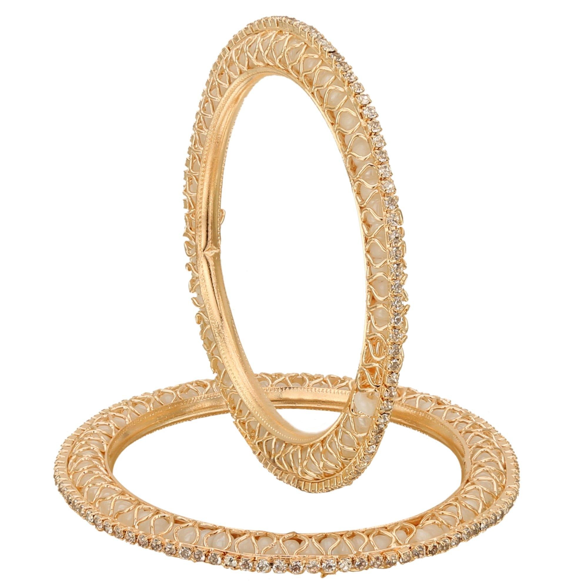 Sukriti Indian Beautiful Gold Plated Royal WhiteAD Bangadi Bangles for Women & Girls - Set of 4
