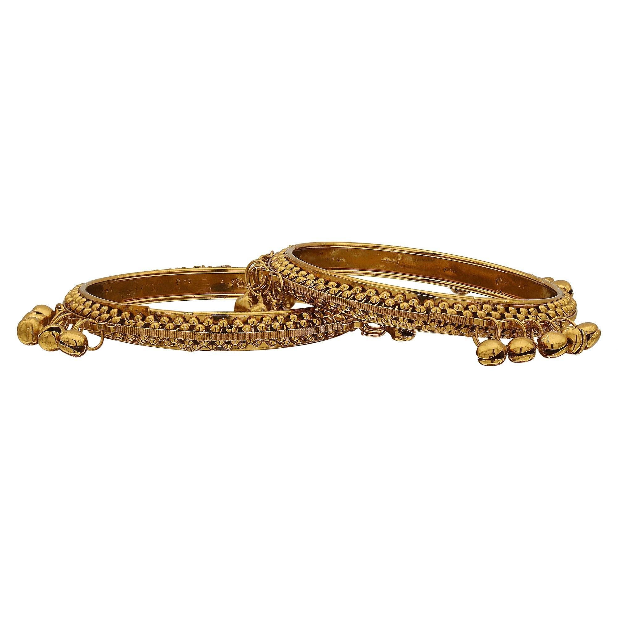 Sukriti Indian Designer Ghungroo Studded Gold Bracelet Bangles for Women & Girls - set of 2
